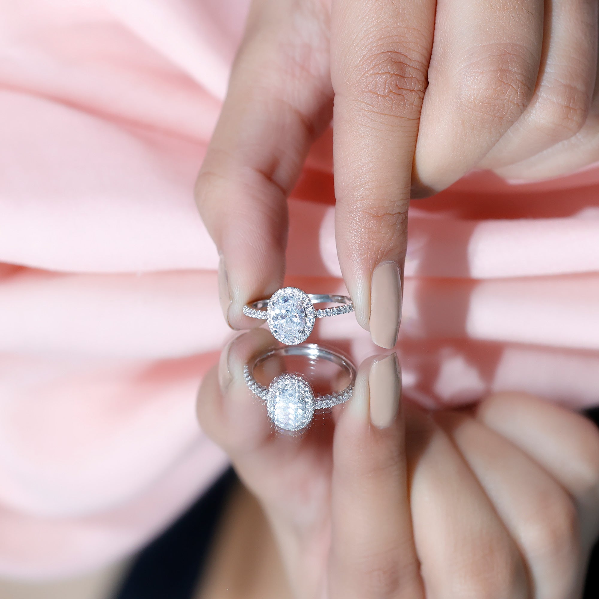 Oval Zircon Halo Engagement Ring AAAA - Rosec Jewels