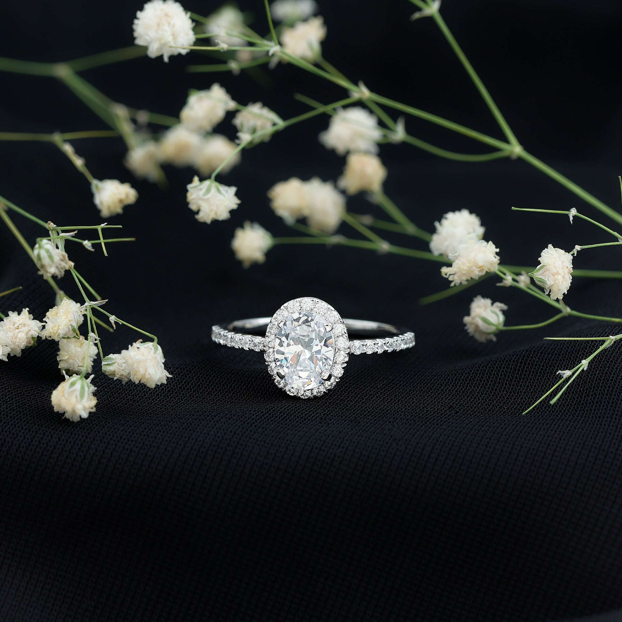 Oval Zircon Halo Engagement Ring AAAA - Rosec Jewels