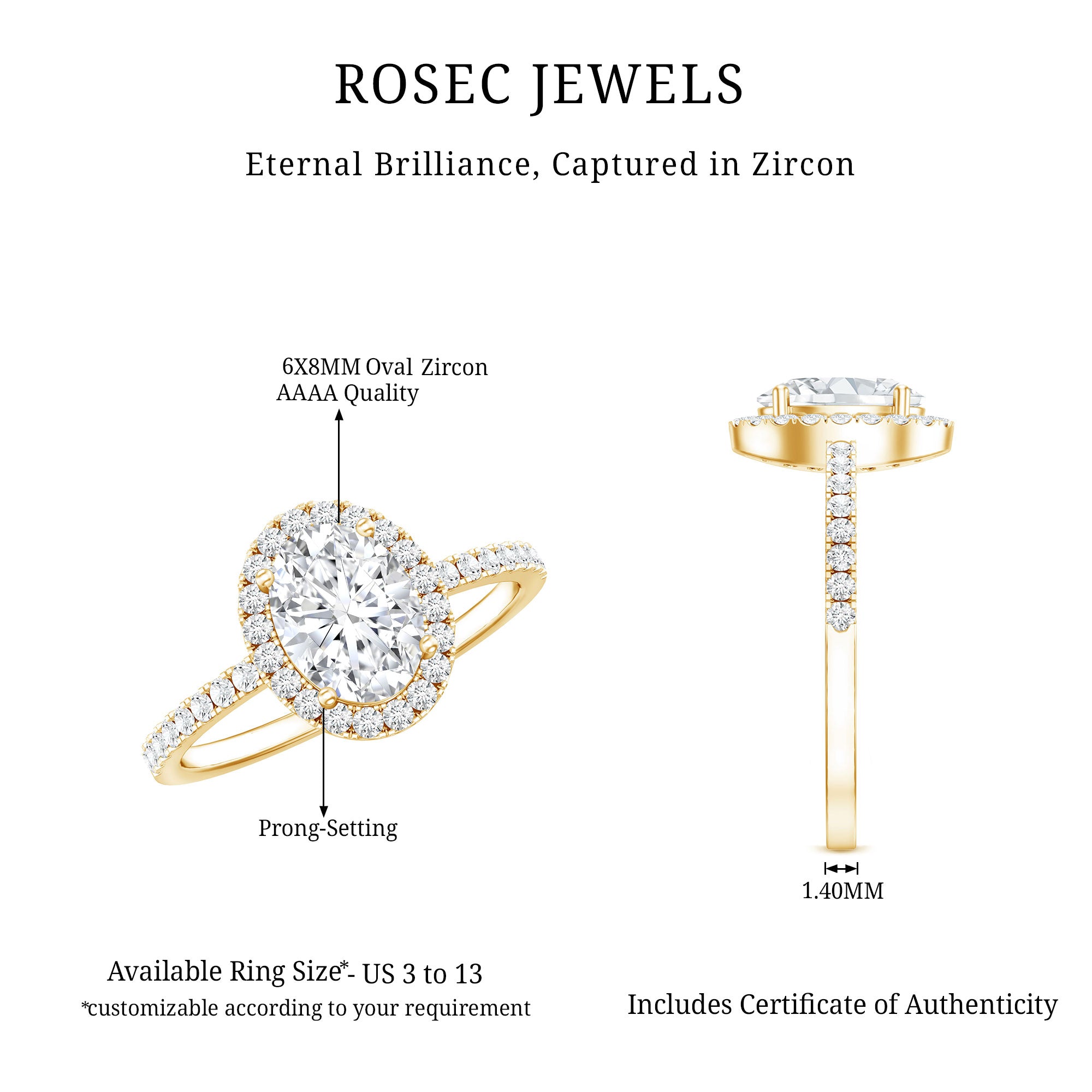 Oval Zircon Halo Engagement Ring AAAA - Rosec Jewels