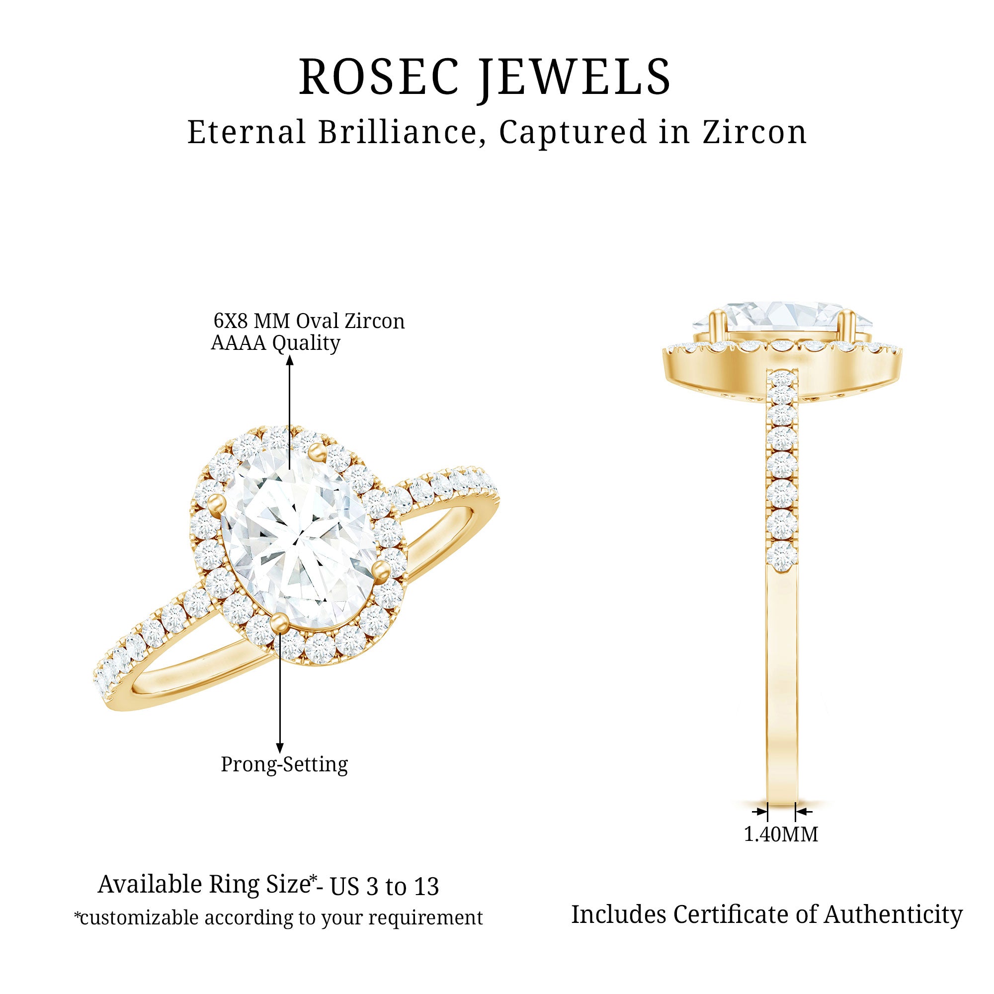 1.2 Carat Cubic Zirconia Oval Halo Engagement Ring for Women AAAA - Rosec Jewels