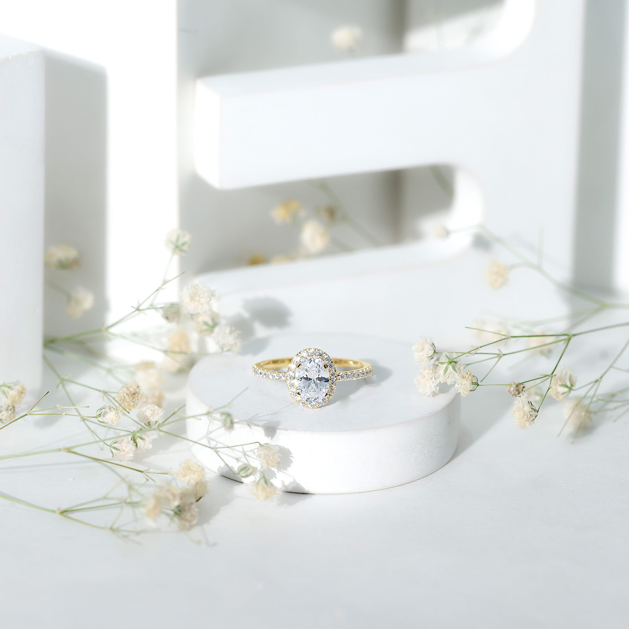 Oval Zircon Halo Engagement Ring AAAA - Rosec Jewels