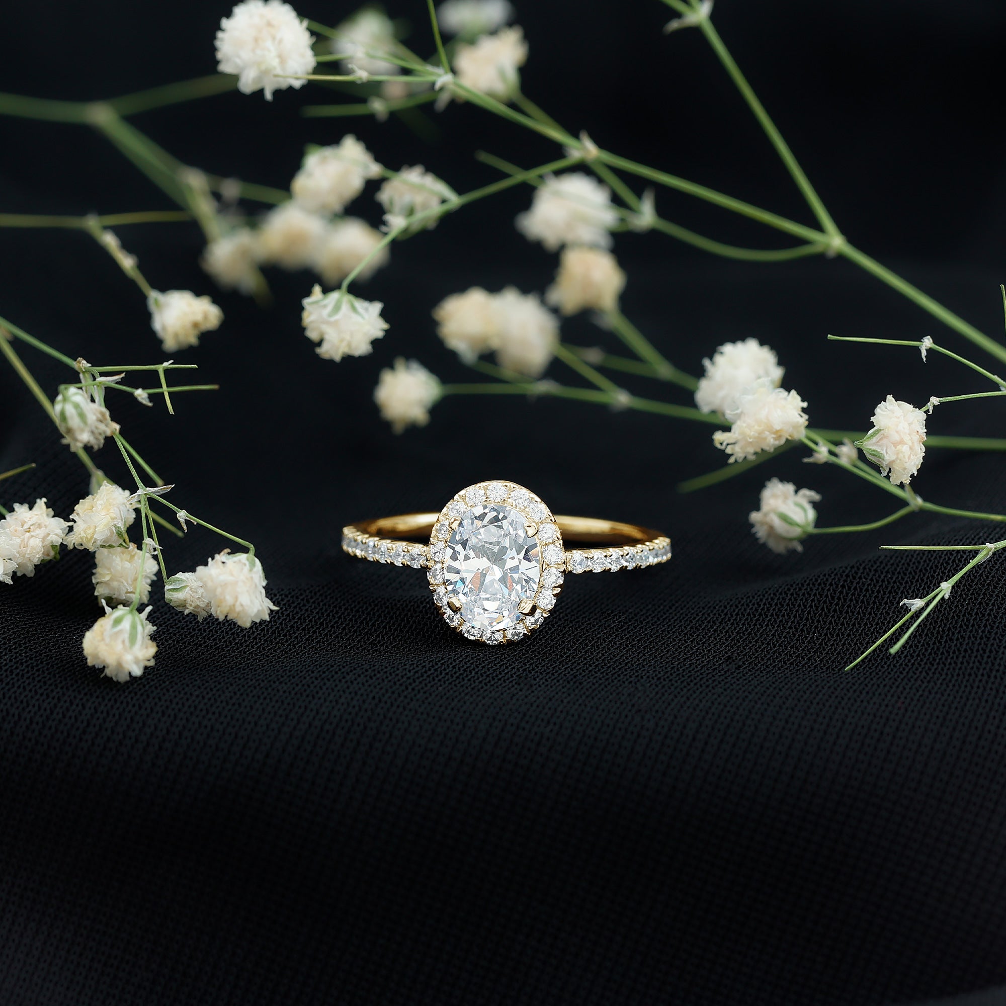 Oval Zircon Halo Engagement Ring AAAA - Rosec Jewels