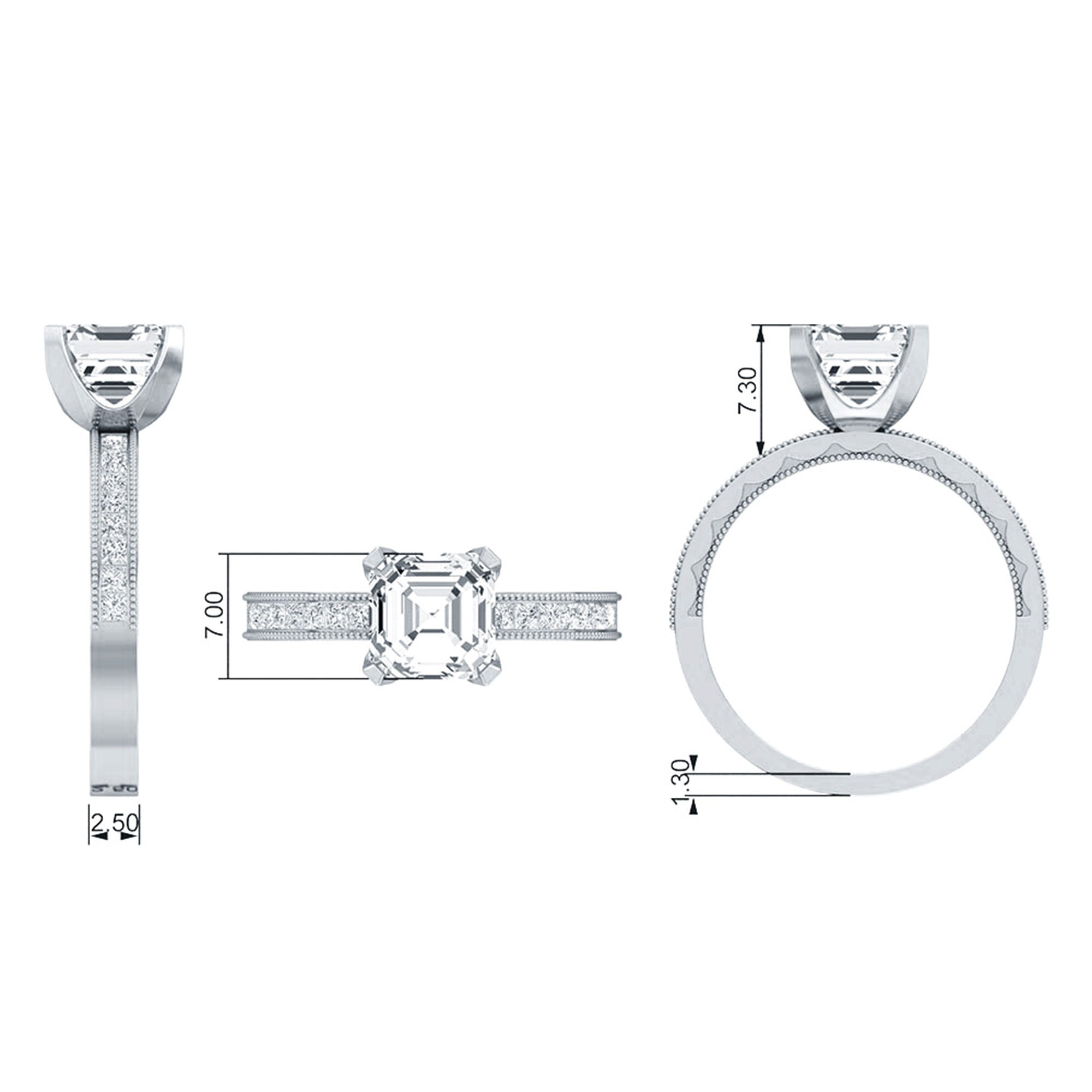 Asscher Cut Zircon Solitaire Engagement Ring AAAA - Rosec Jewels