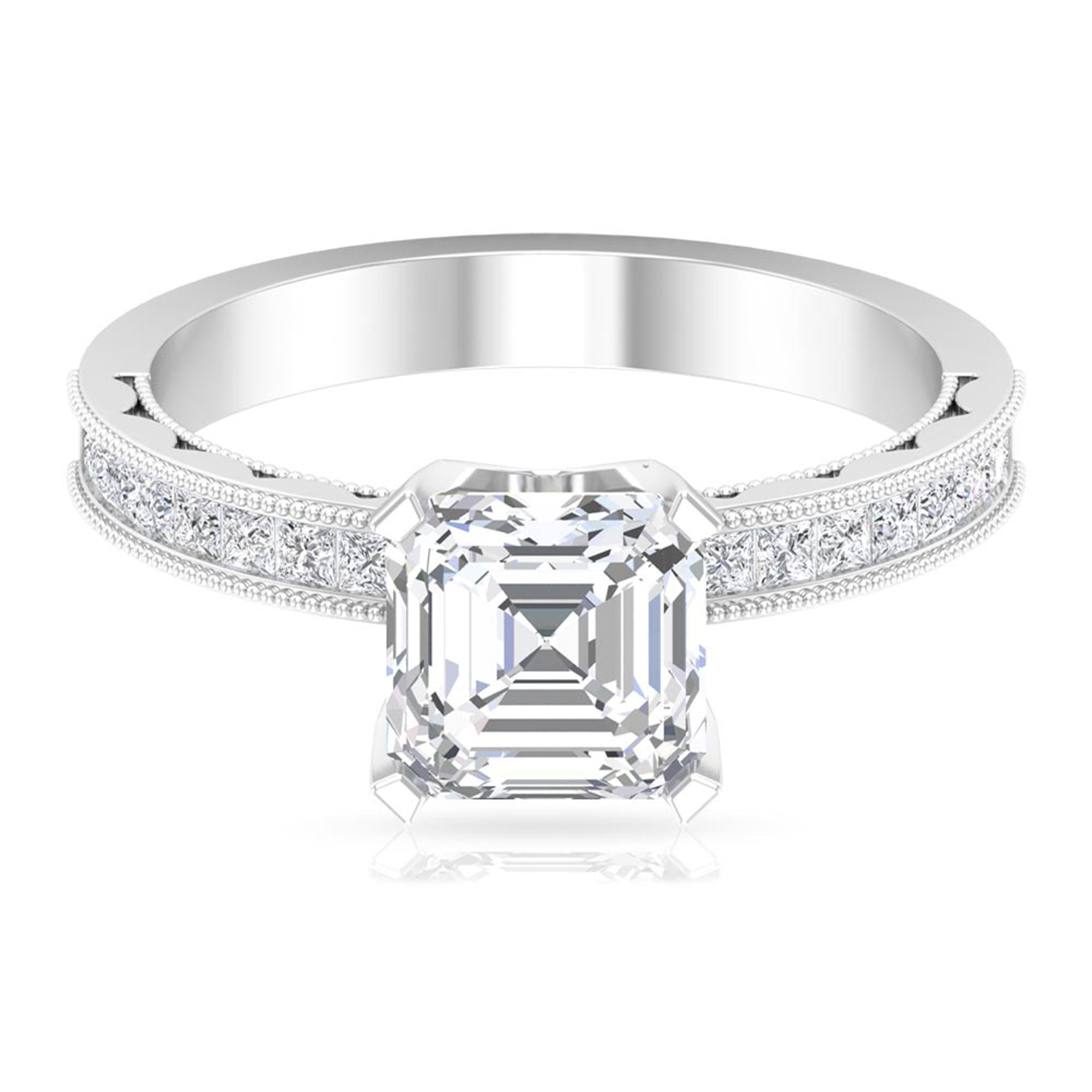 Asscher Cut Zircon Solitaire Engagement Ring AAAA - Rosec Jewels