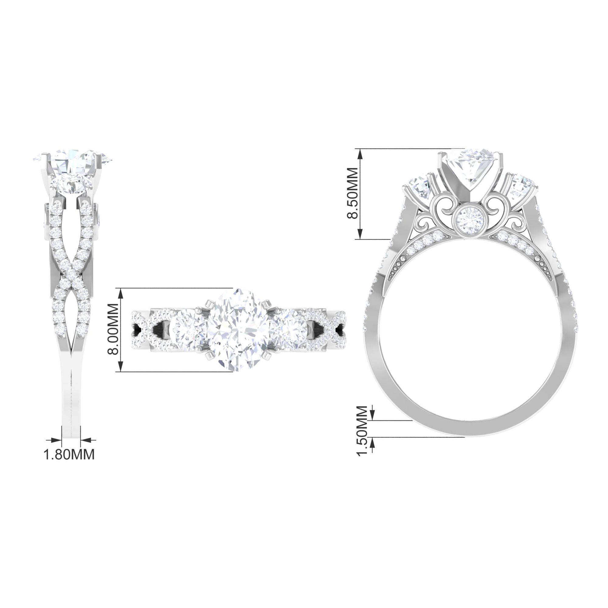 Cubic Zirconia Vintage Inspired Infinity Engagement Ring Zircon - ( AAAA ) - Quality - Rosec Jewels