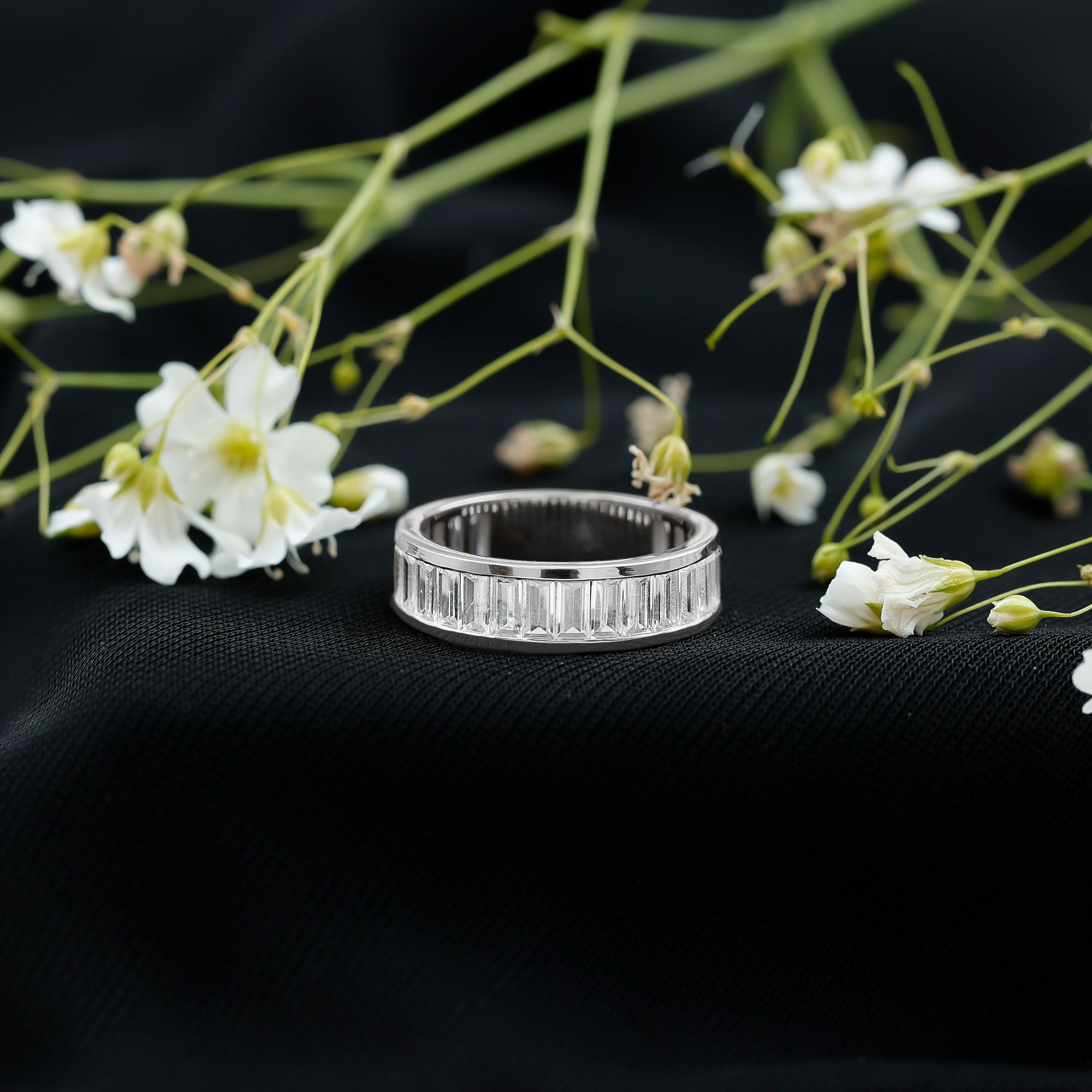 Channel Set Cubic Zirconia Baguette Wedding Band with Certificate AAAA - Rosec Jewels