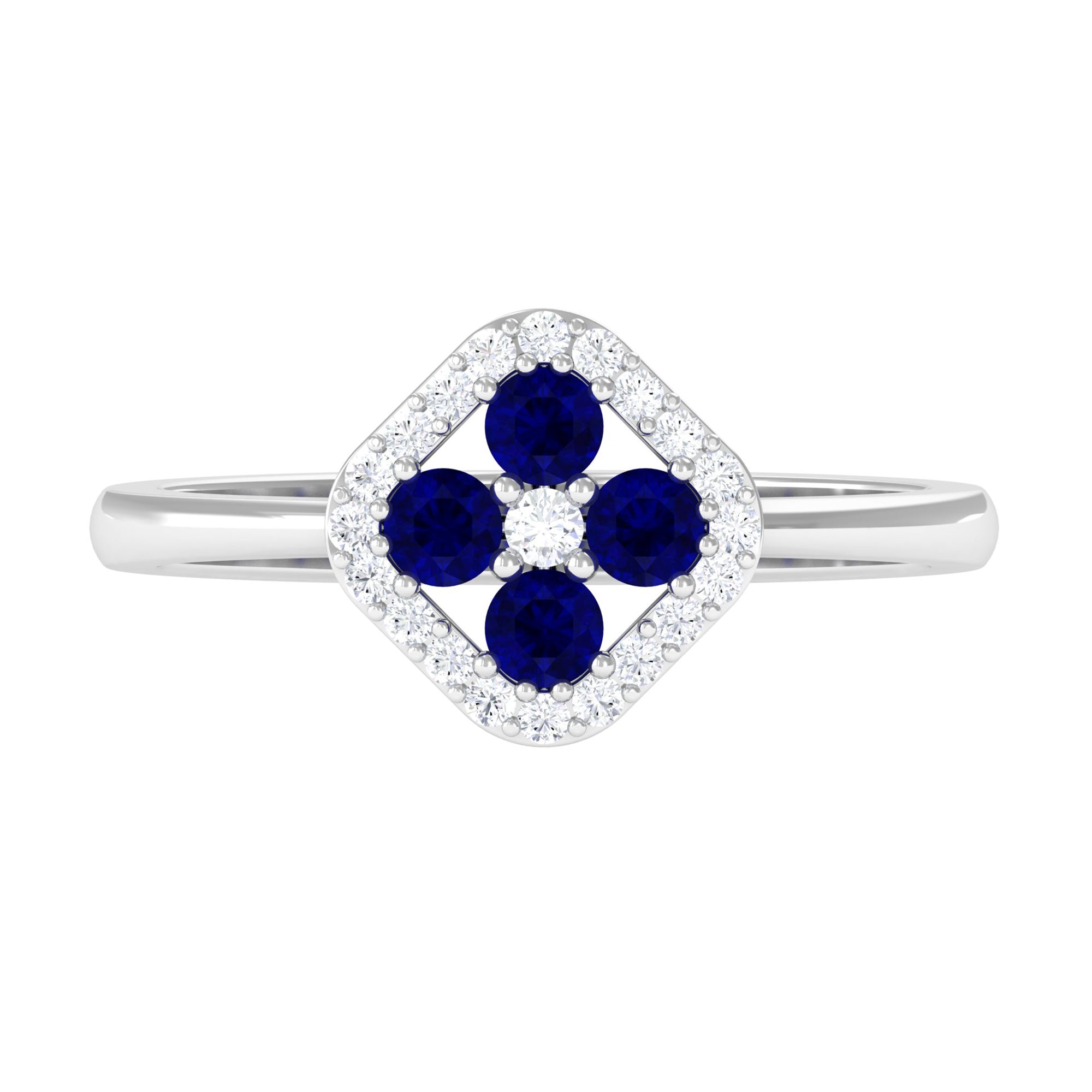 1/2 CT Blue Sapphire Cluster Ring with Diamond Accent AAA - Rosec Jewels