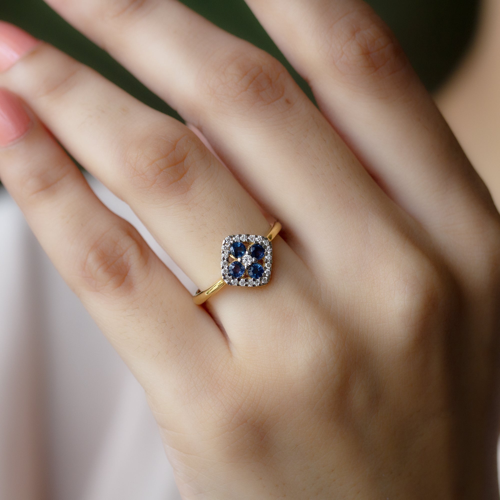 1/2 CT Blue Sapphire Cluster Ring with Diamond Accent AAA - Rosec Jewels