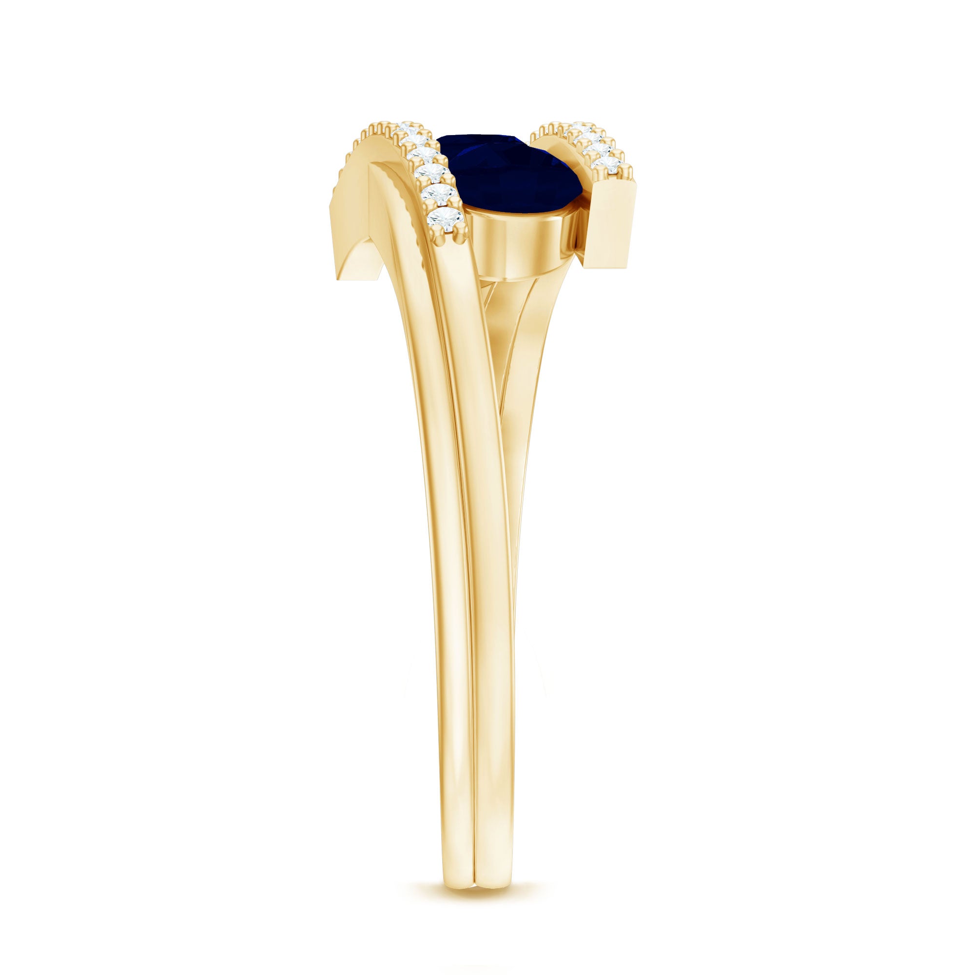 Real Blue Sapphire 3 Stone Promise Ring with Diamond Bypass Shank AAA - Rosec Jewels