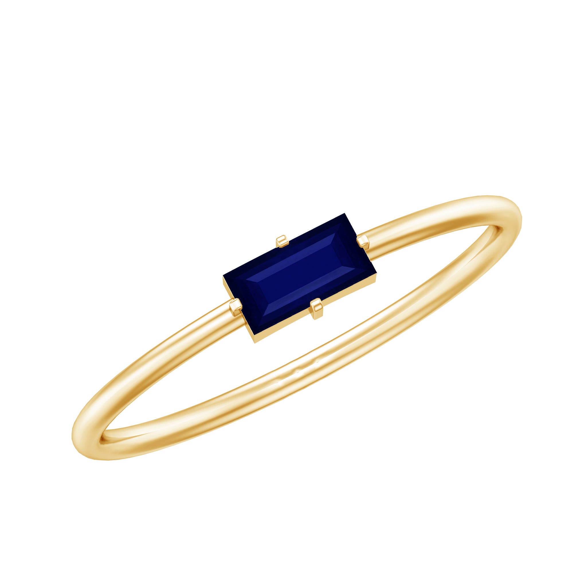 Natural Baguette Blue Sapphire Promise Ring for Women AAA - Rosec Jewels