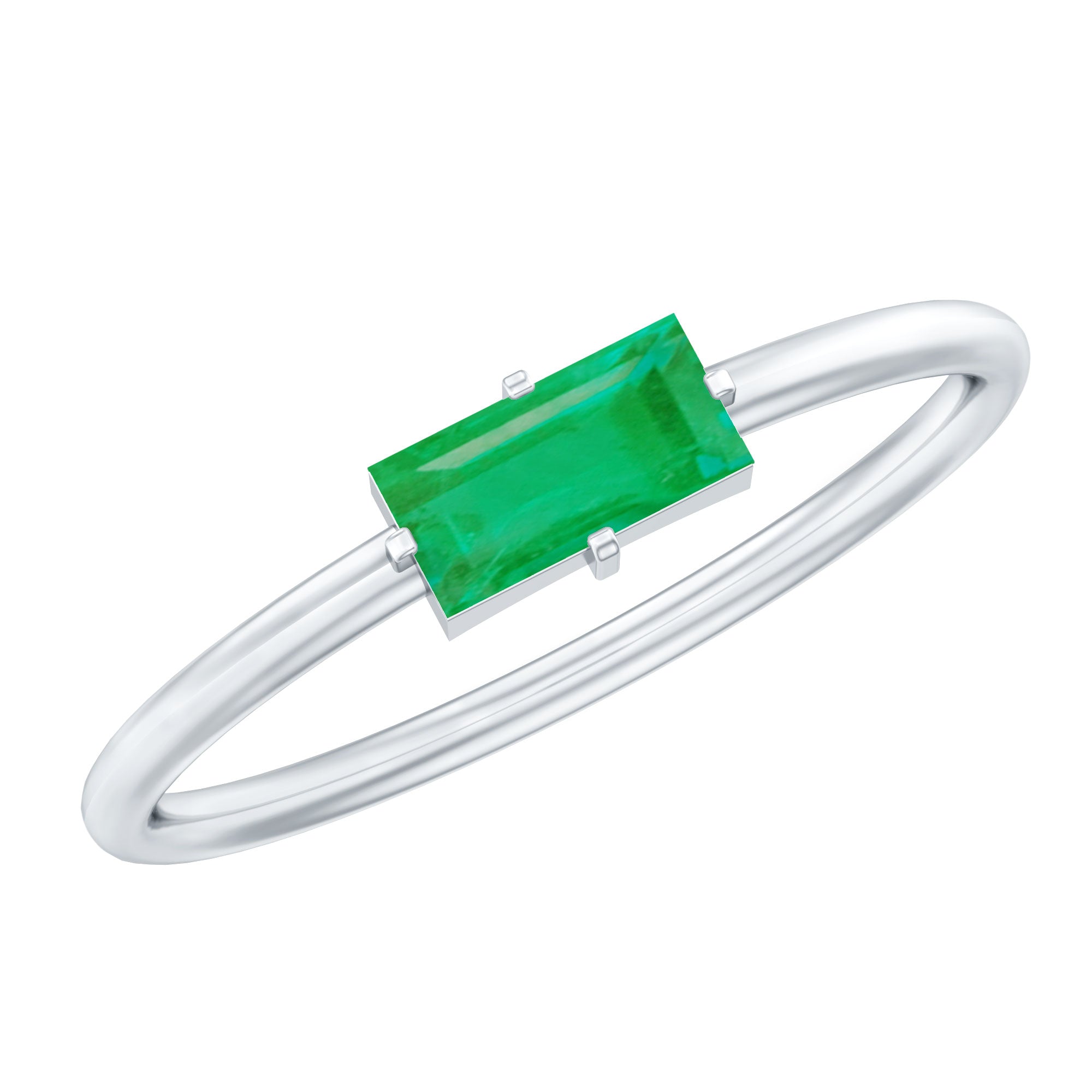 East West Set Baguette Cut Emerald May Birthstone Ring