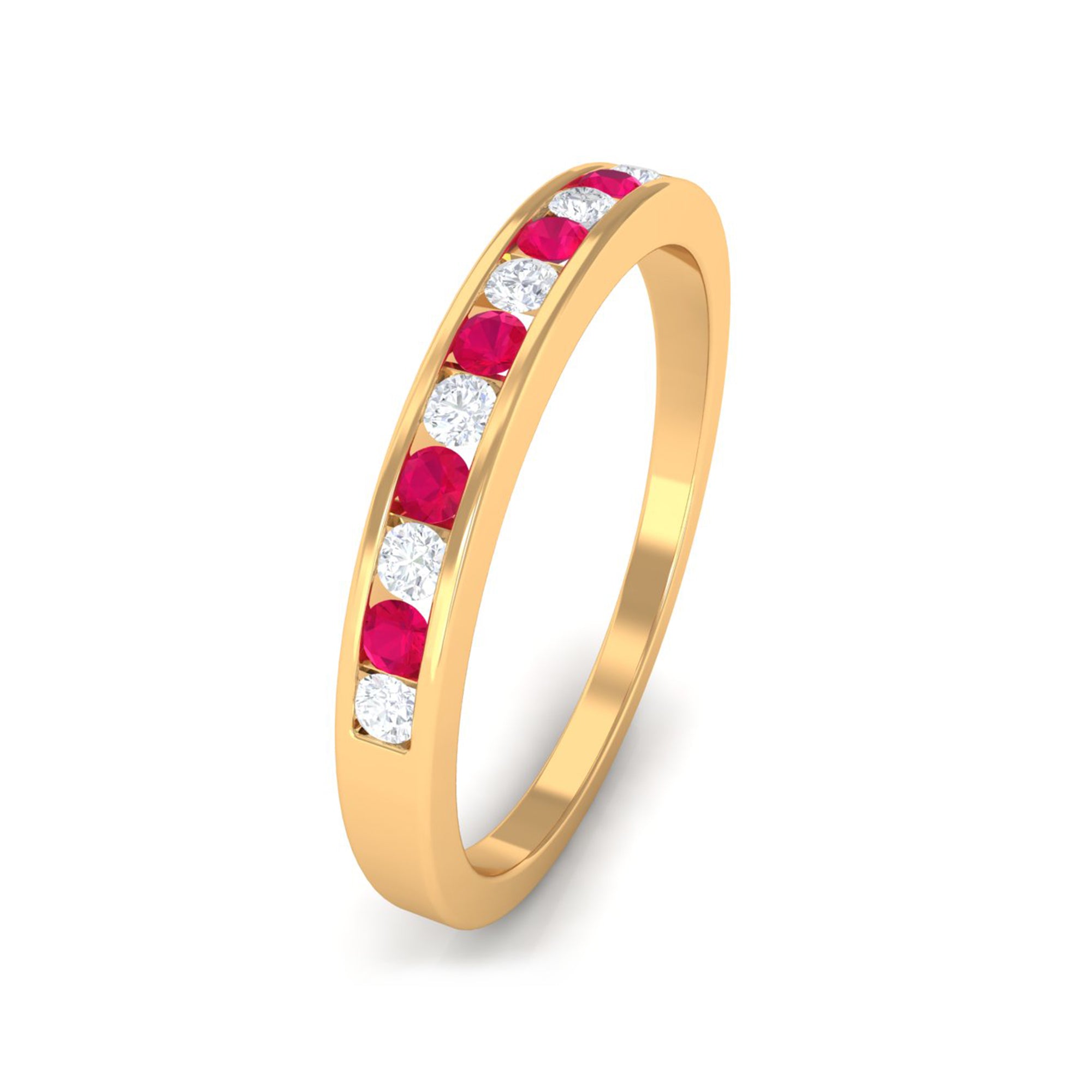 Rosec Jewels-Minimal Ruby Diamond Ring in Channel Set