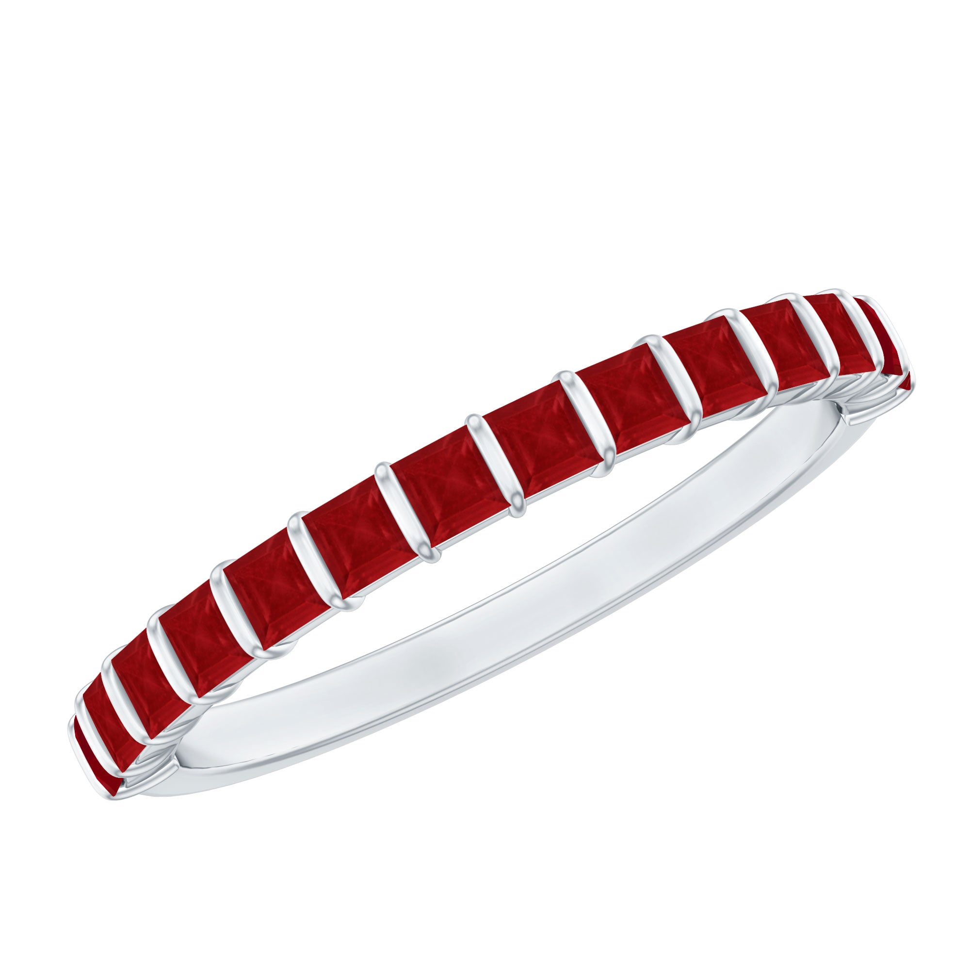Rosec Jewels-Natural Princess Cut Ruby Half Eternity Ring for Women