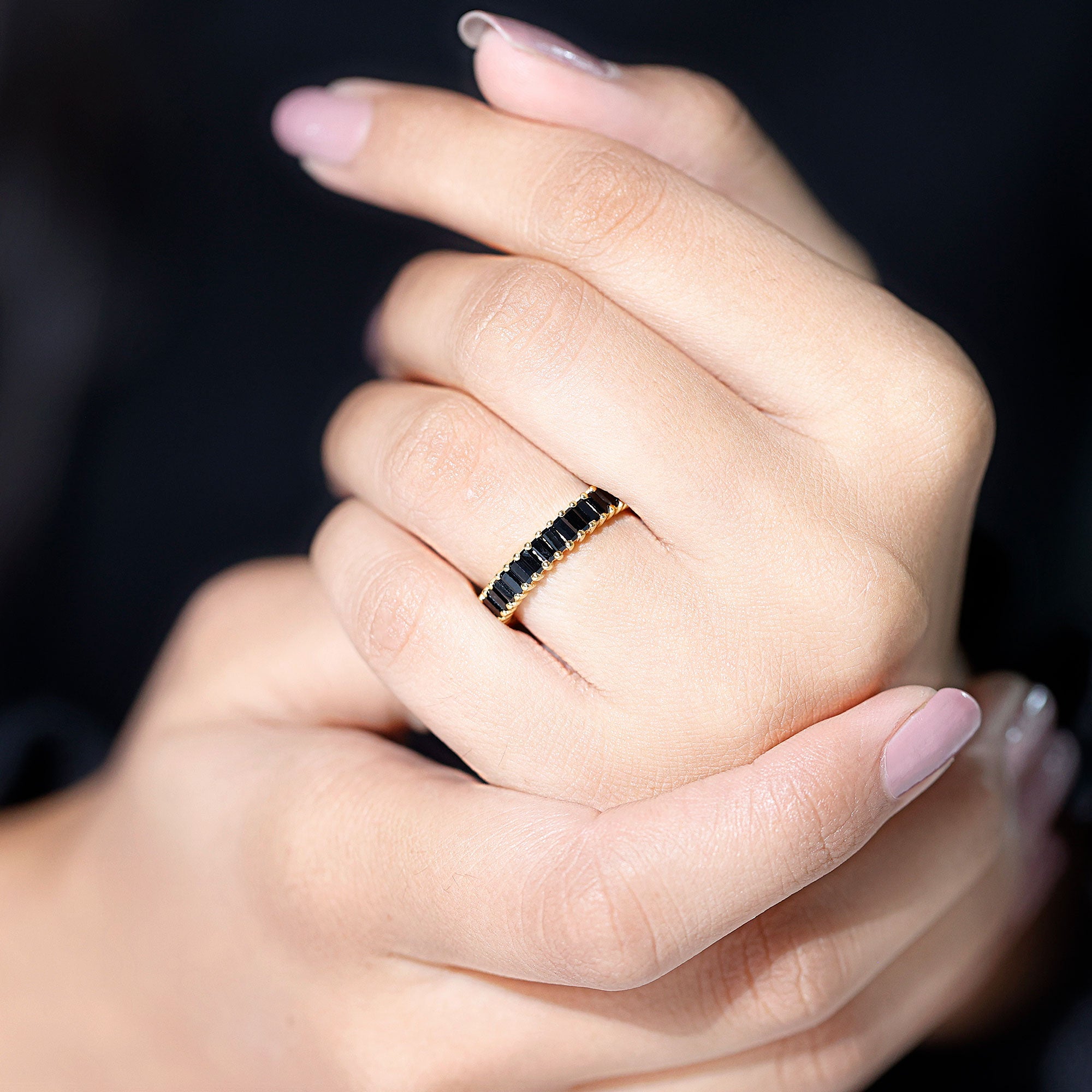 Baguette Cut Black Onyx Eternity Band Ring for Her AAA - Rosec Jewels