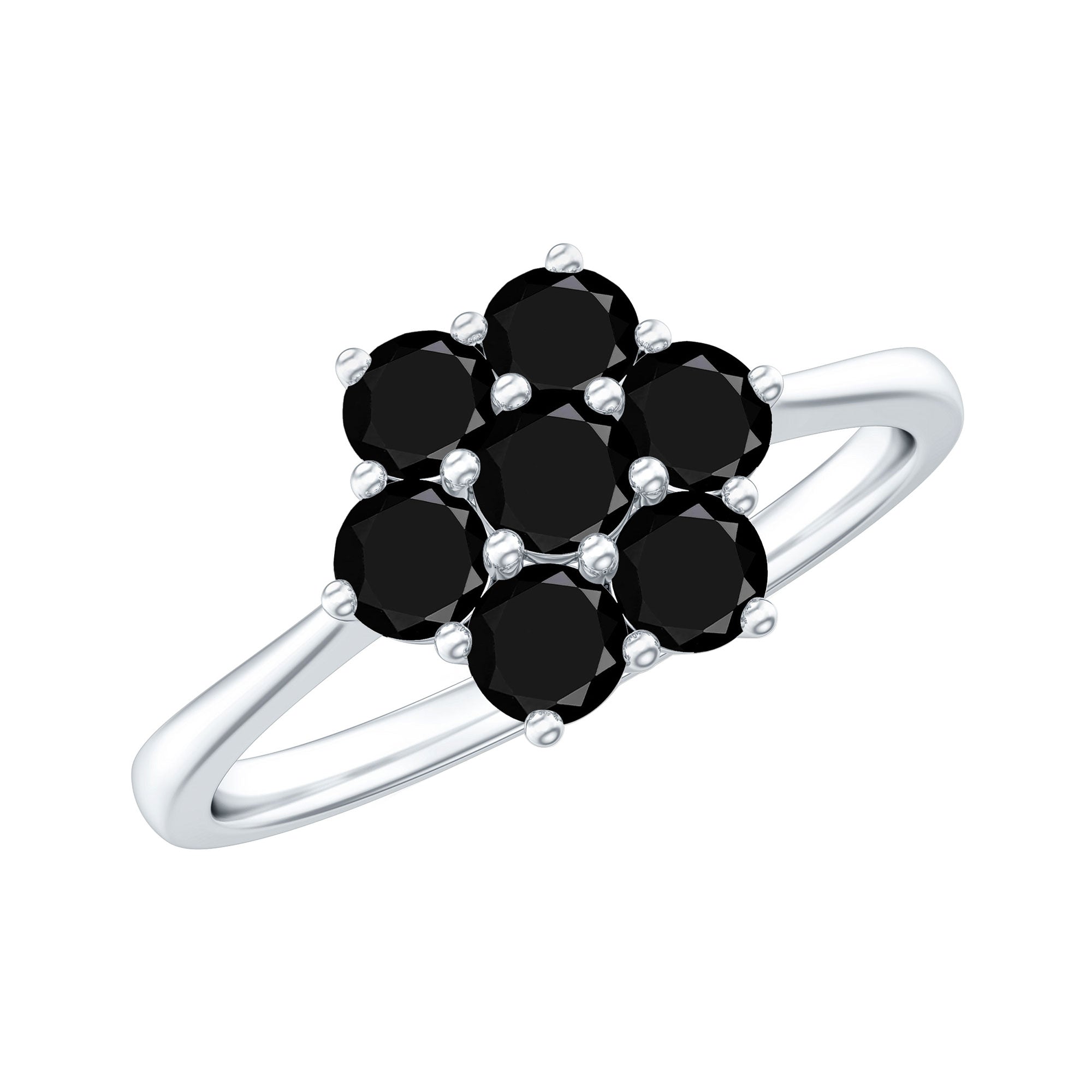 Genuine Black Onyx Flower Engagement Ring With Certificate