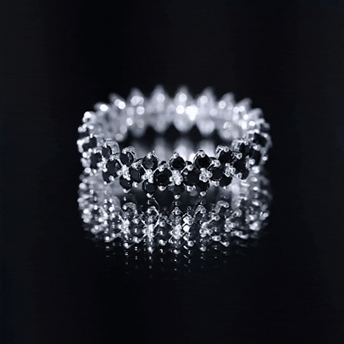 Rosec Jewels-Round Cut Black Onyx Cluster Wedding Band for Women