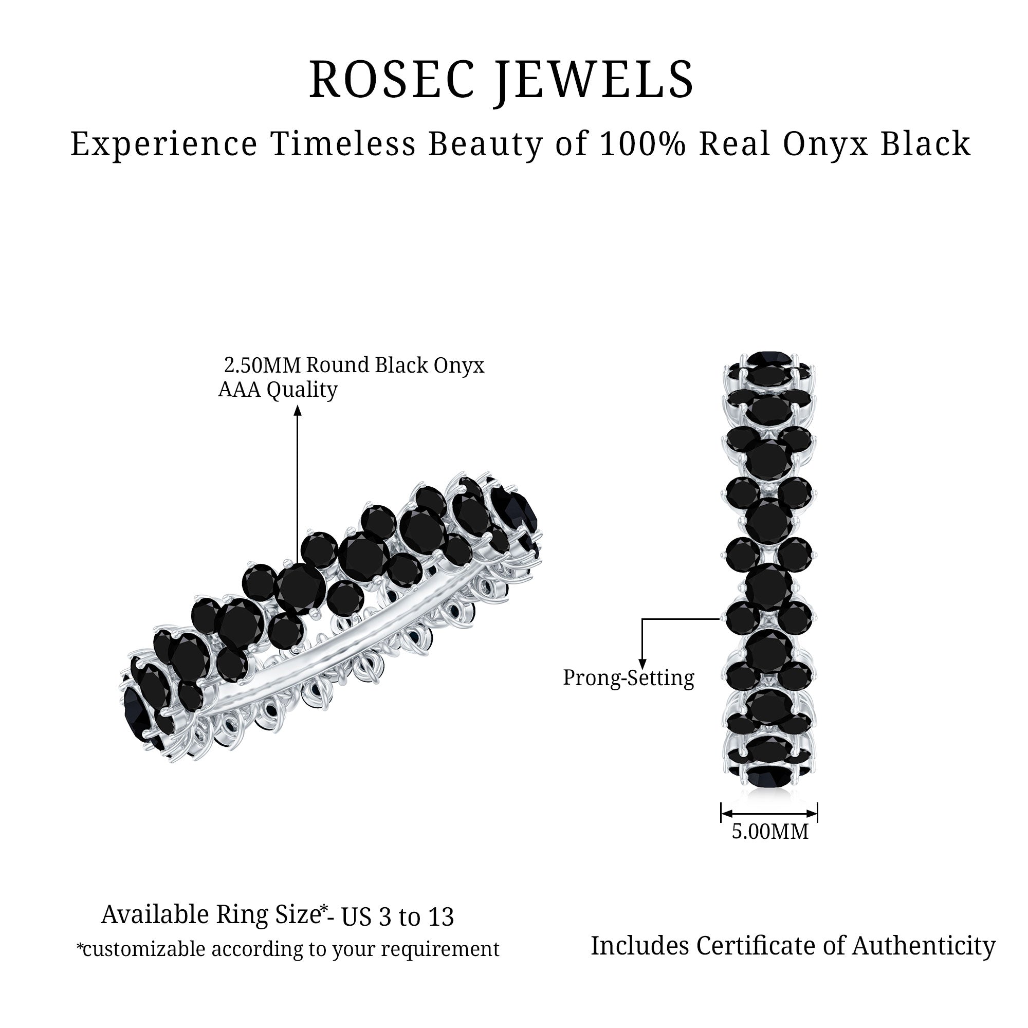 Rosec Jewels-Round Cut Black Onyx Cluster Wedding Band for Women