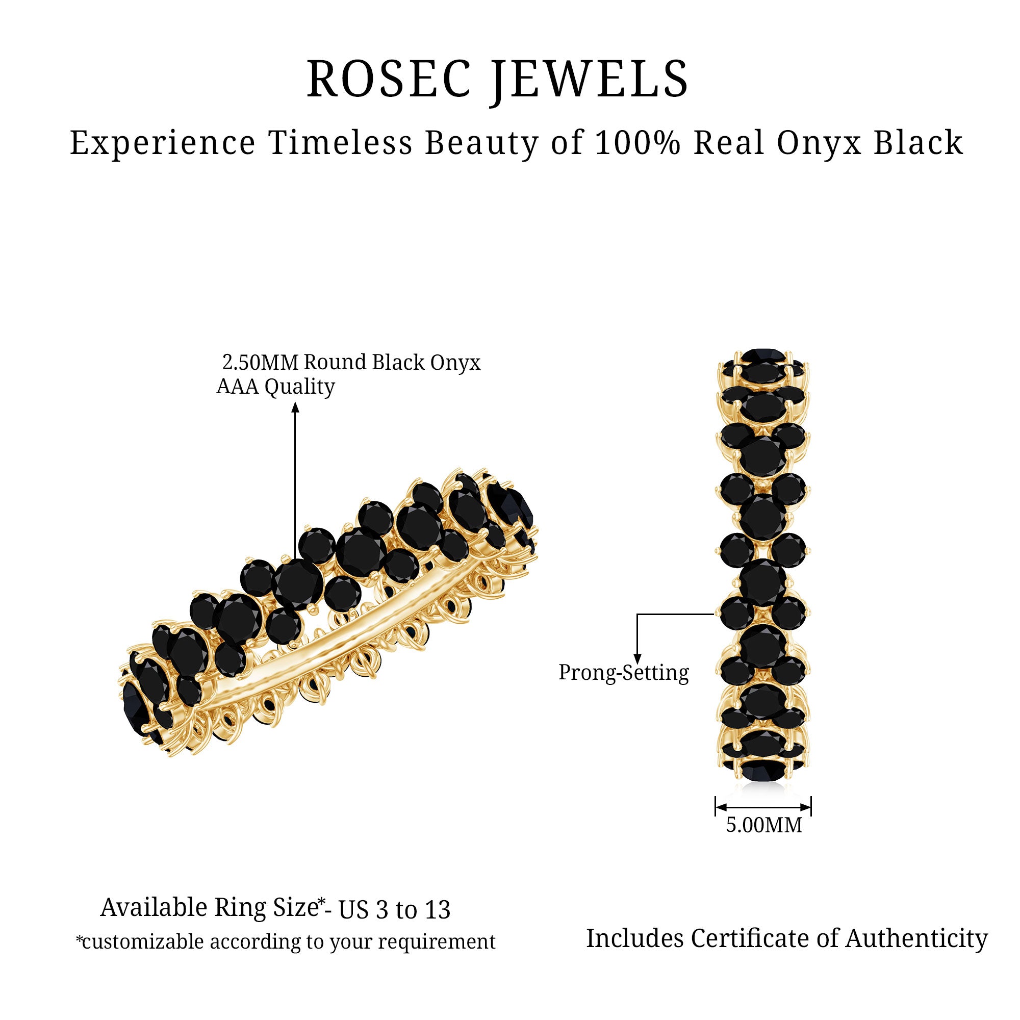 Rosec Jewels-Round Cut Black Onyx Cluster Wedding Band for Women