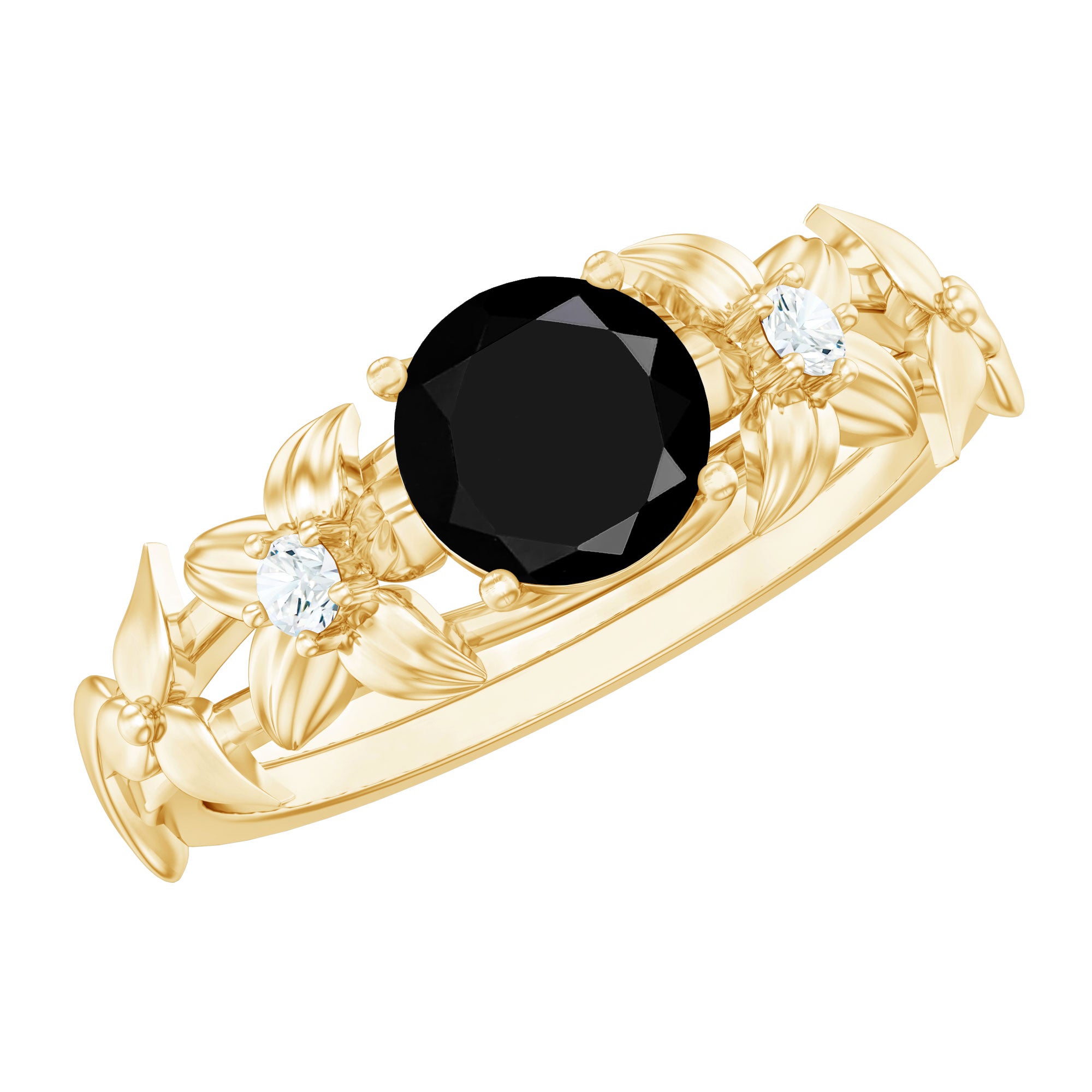 Nature Inspired Black Onyx and Diamond Engagement Ring AAA - Rosec Jewels