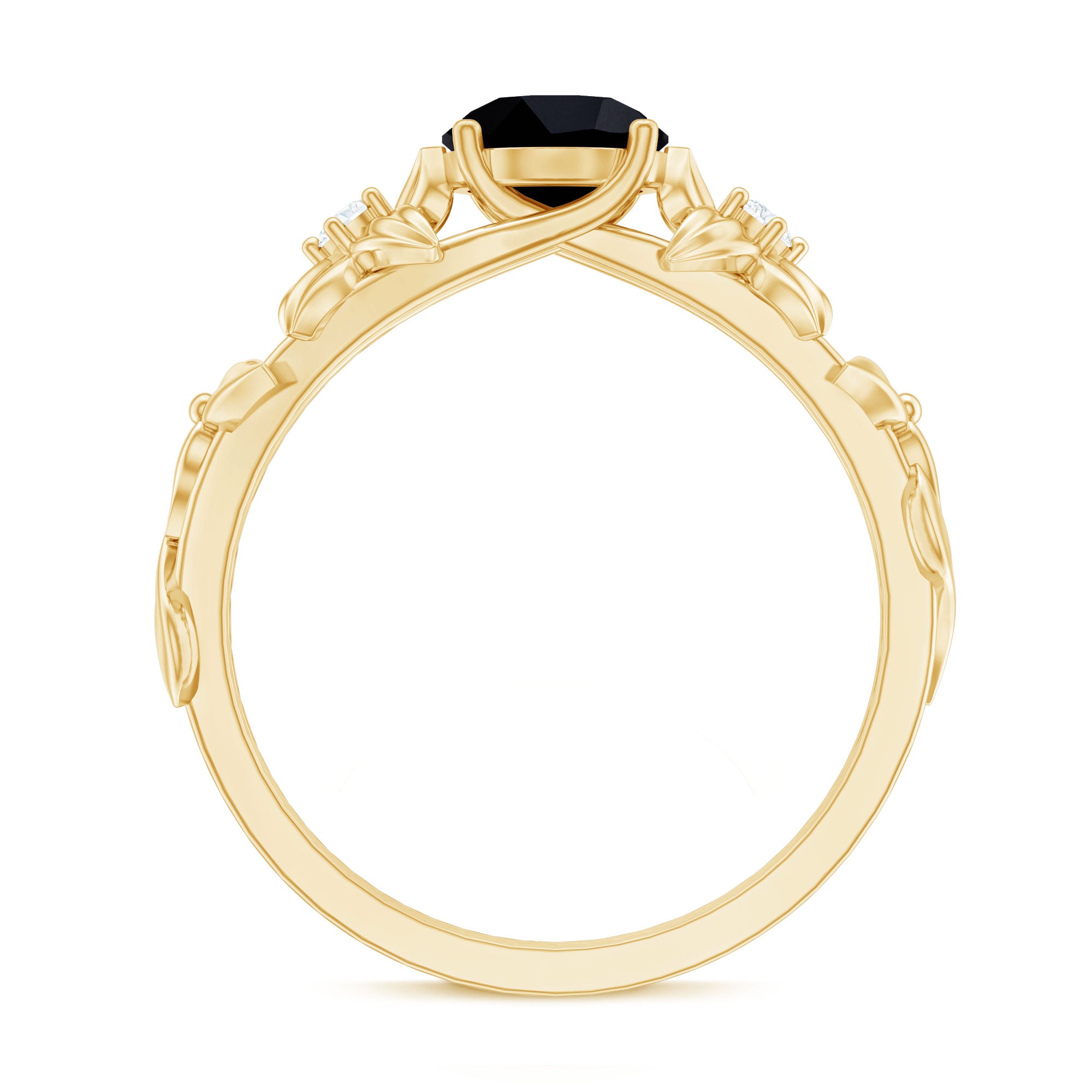 Nature Inspired Black Onyx and Diamond Engagement Ring AAA - Rosec Jewels