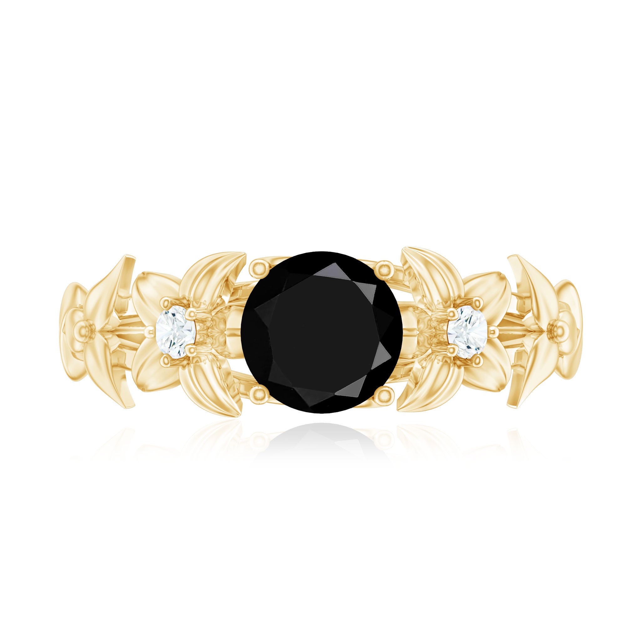Nature Inspired Black Onyx and Diamond Engagement Ring AAA - Rosec Jewels
