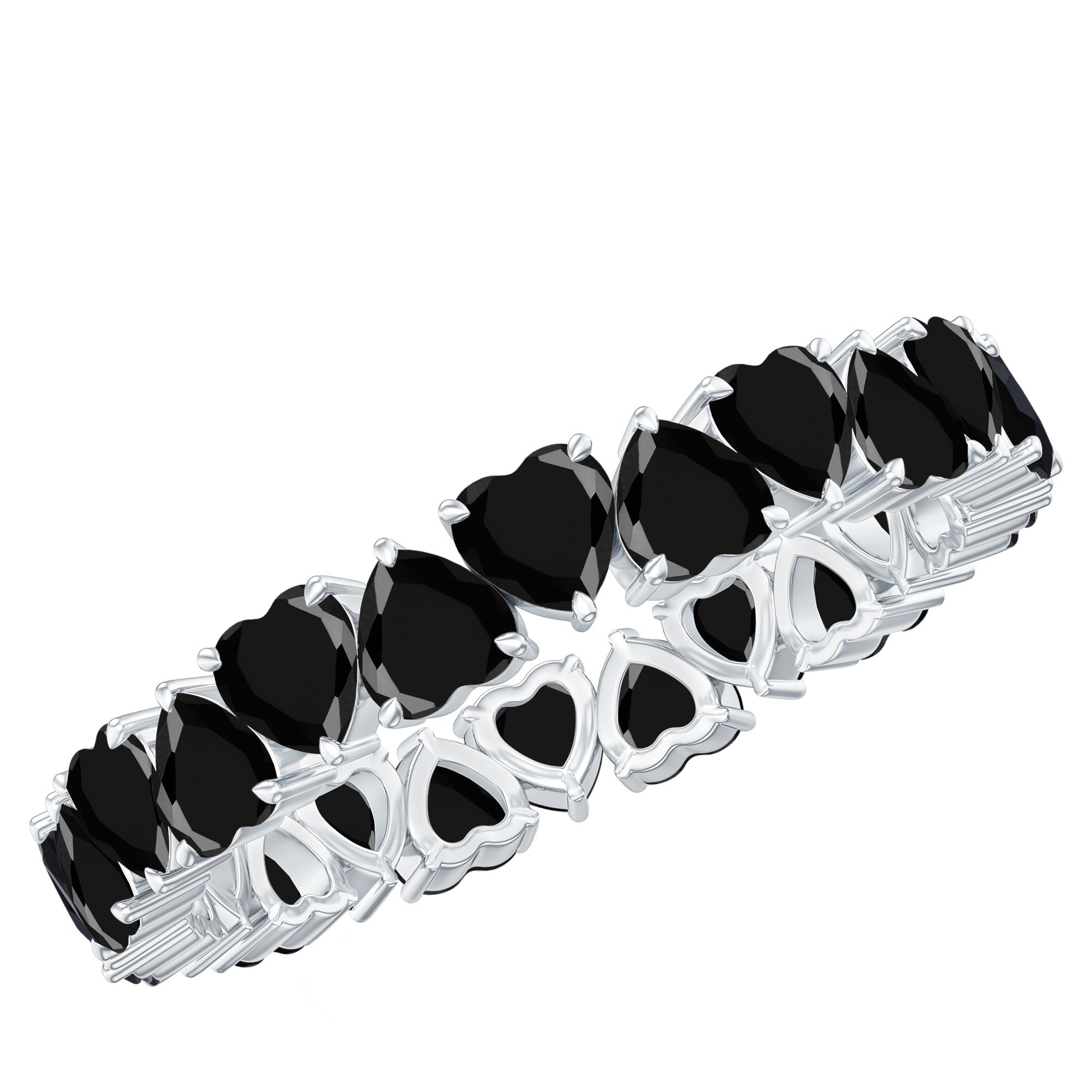 Claw Set Heart Shape Black Spinel Eternity Band Ring
