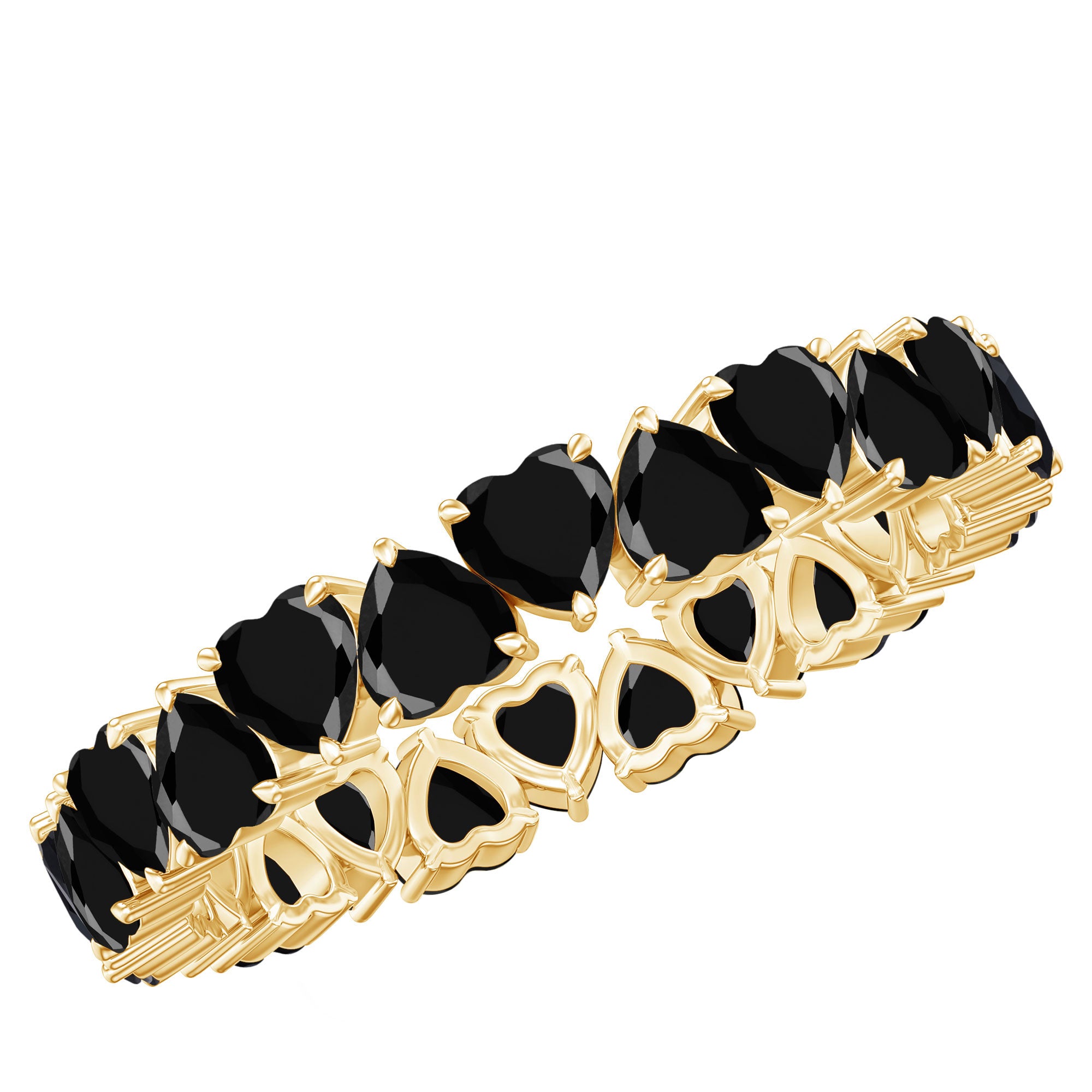 Claw Set Heart Shape Black Spinel Eternity Band Ring AAA - Rosec Jewels