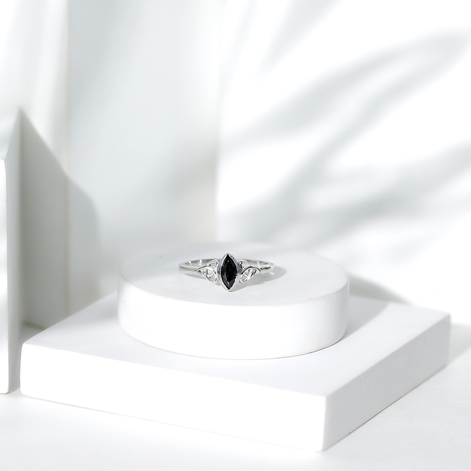 Certified 0.8 Carat Lab Grown Black Diamond Marquise Promise Ring with Celtic Knot AAAA ( Synthetic ) - Rosec Jewels