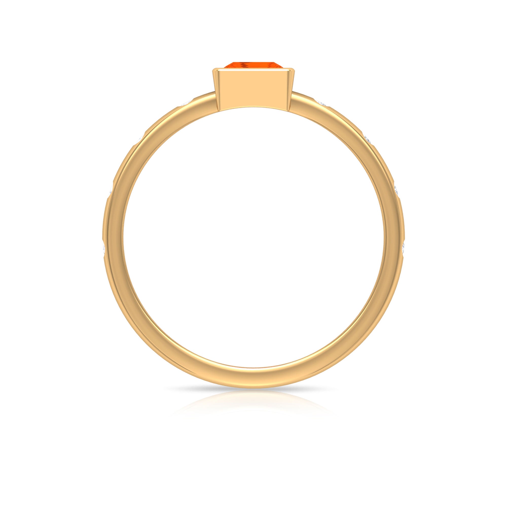 Rosec Jewels-Princess Cut Fire Opal Solitaire Promise Ring with Diamonds