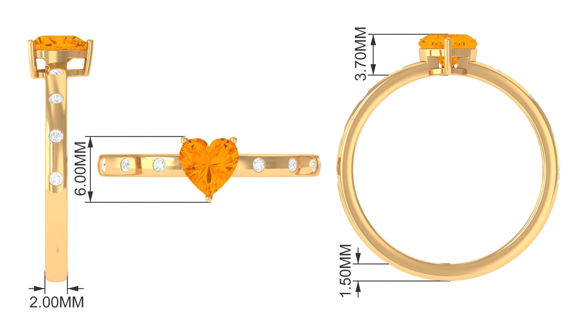 1/2 Carat Fire Opal Heart Engagement Ring with Diamond AAA - Rosec Jewels