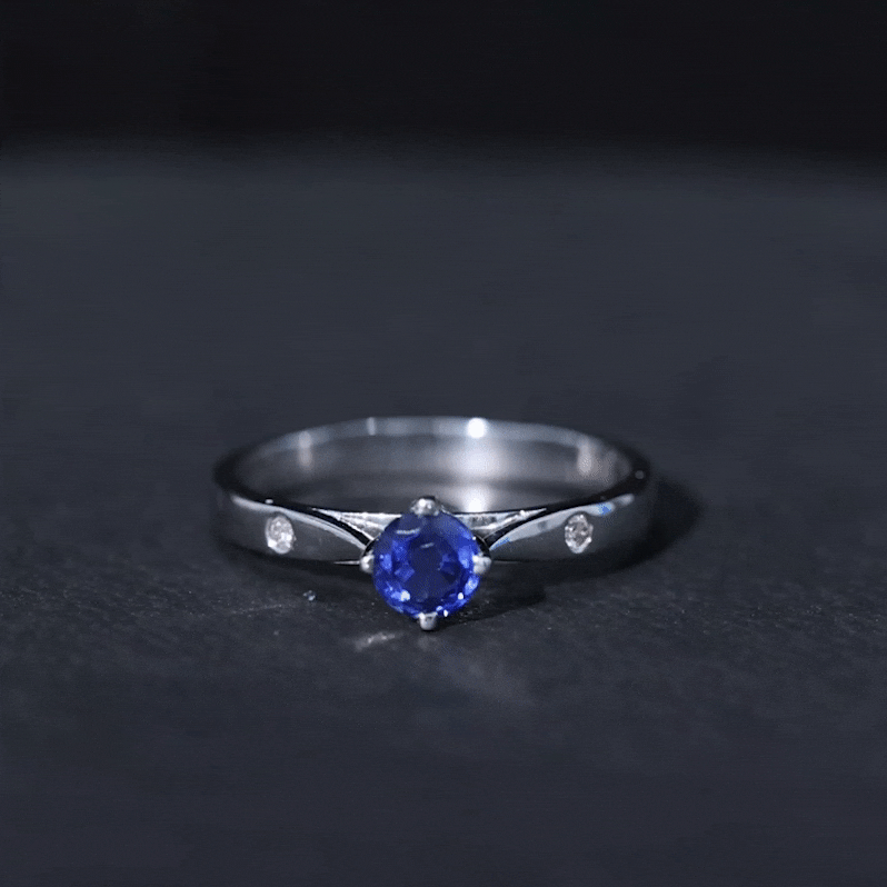 Certified 0.6 Carat Lab Grown Blue Sapphire Promise Ring with Diamond AAAA - Rosec Jewels