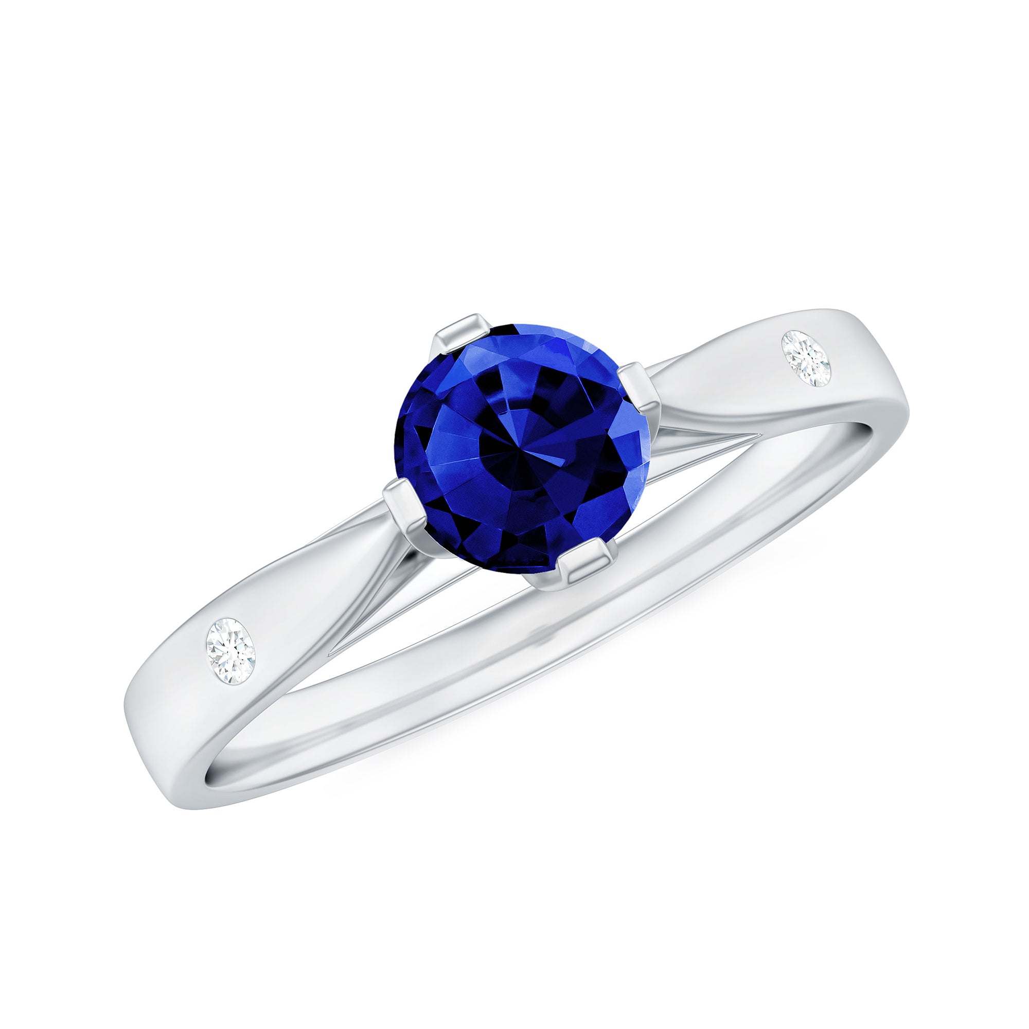 Certified 0.6 Carat Lab Grown Blue Sapphire Promise Ring with Diamond AAAA - Rosec Jewels