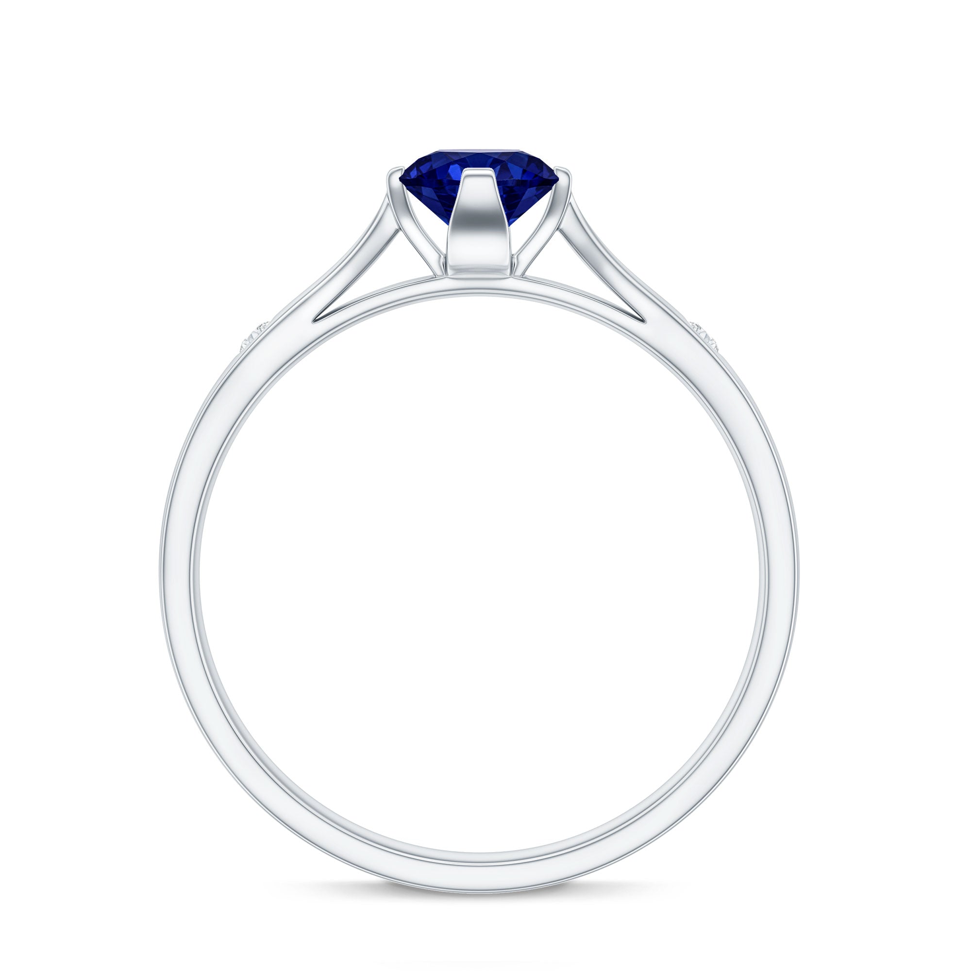 Certified 0.6 Carat Lab Grown Blue Sapphire Promise Ring with Diamond AAAA - Rosec Jewels