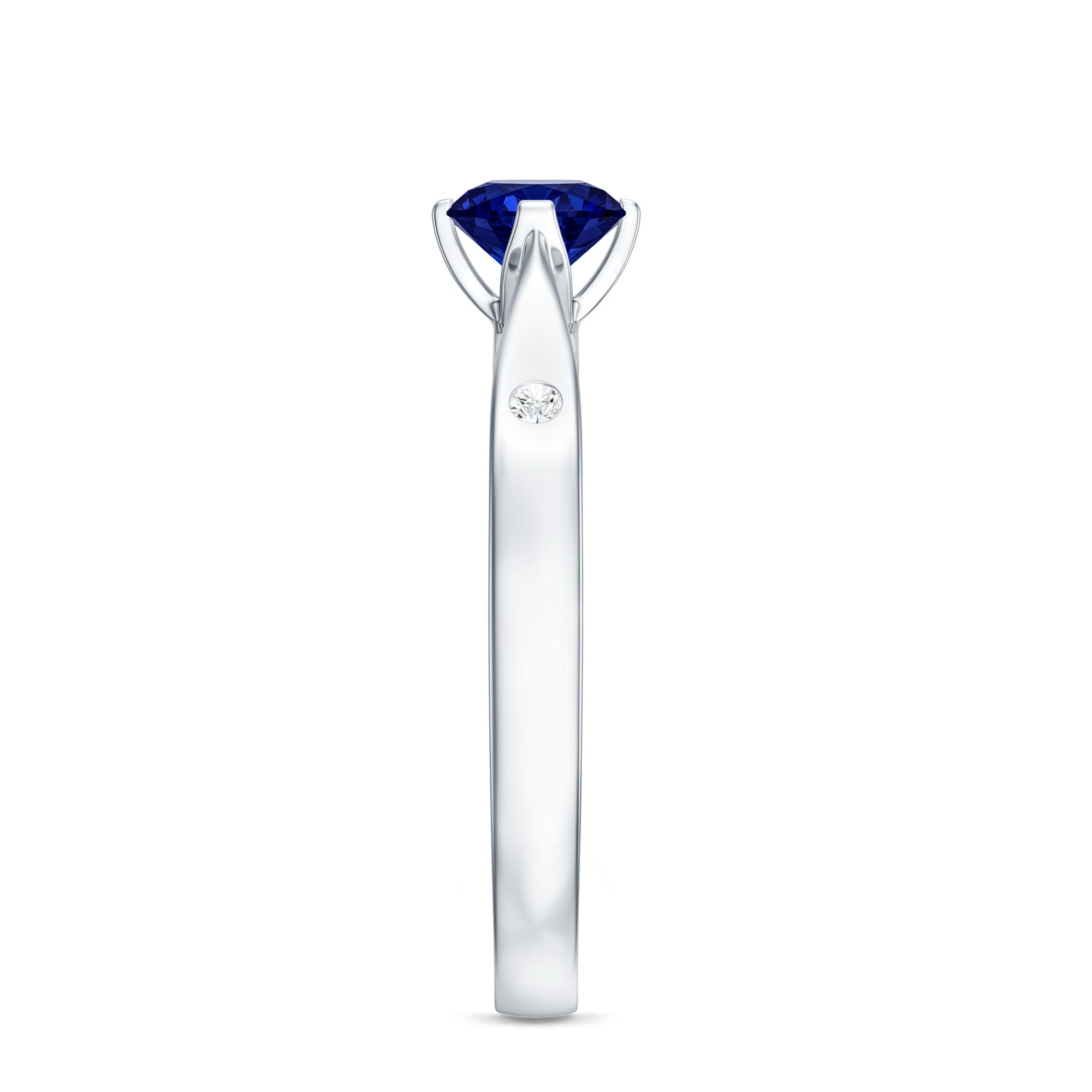 Certified 0.6 Carat Lab Grown Blue Sapphire Promise Ring with Diamond AAAA - Rosec Jewels