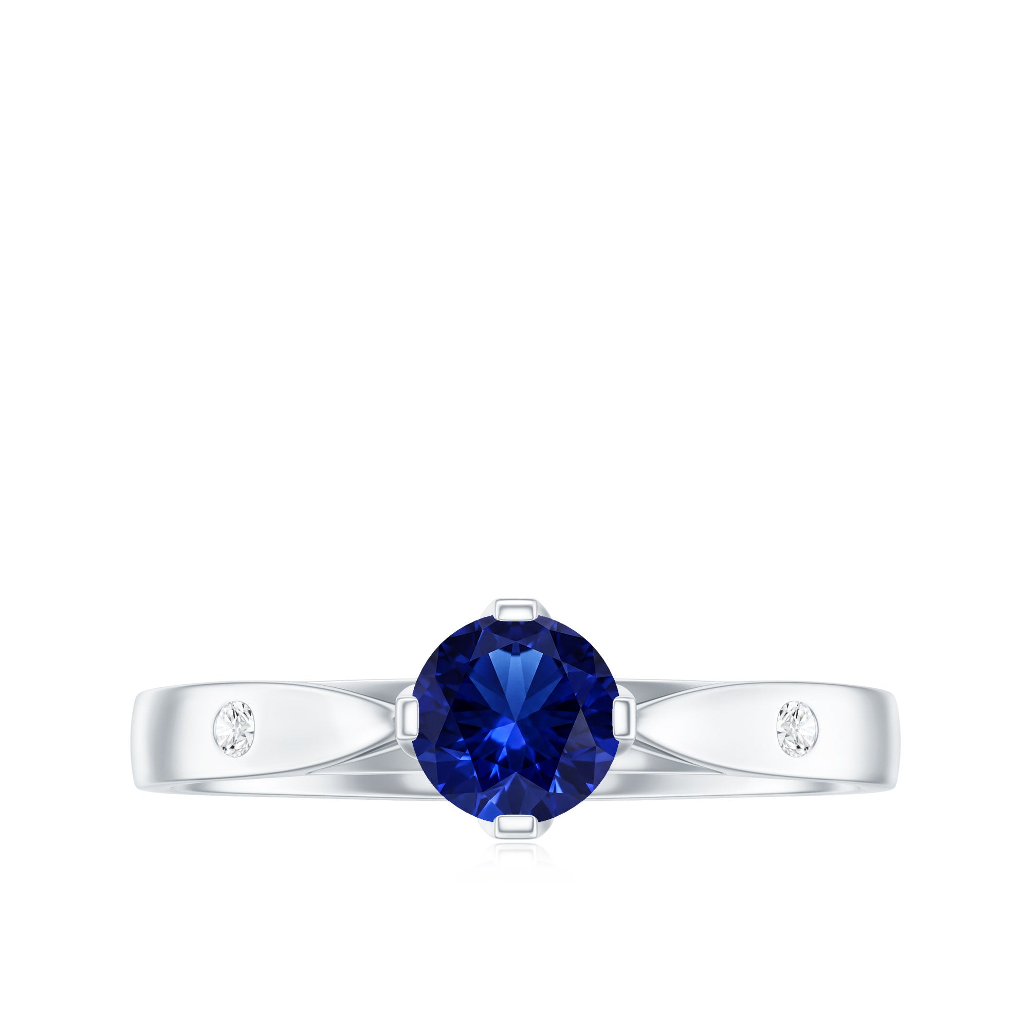 Certified 0.6 Carat Lab Grown Blue Sapphire Promise Ring with Diamond AAAA - Rosec Jewels