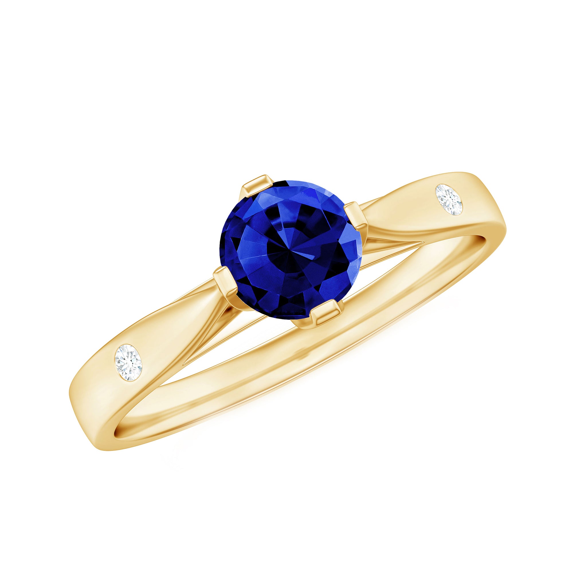 Certified 0.6 Carat Lab Grown Blue Sapphire Promise Ring with Diamond AAAA - Rosec Jewels