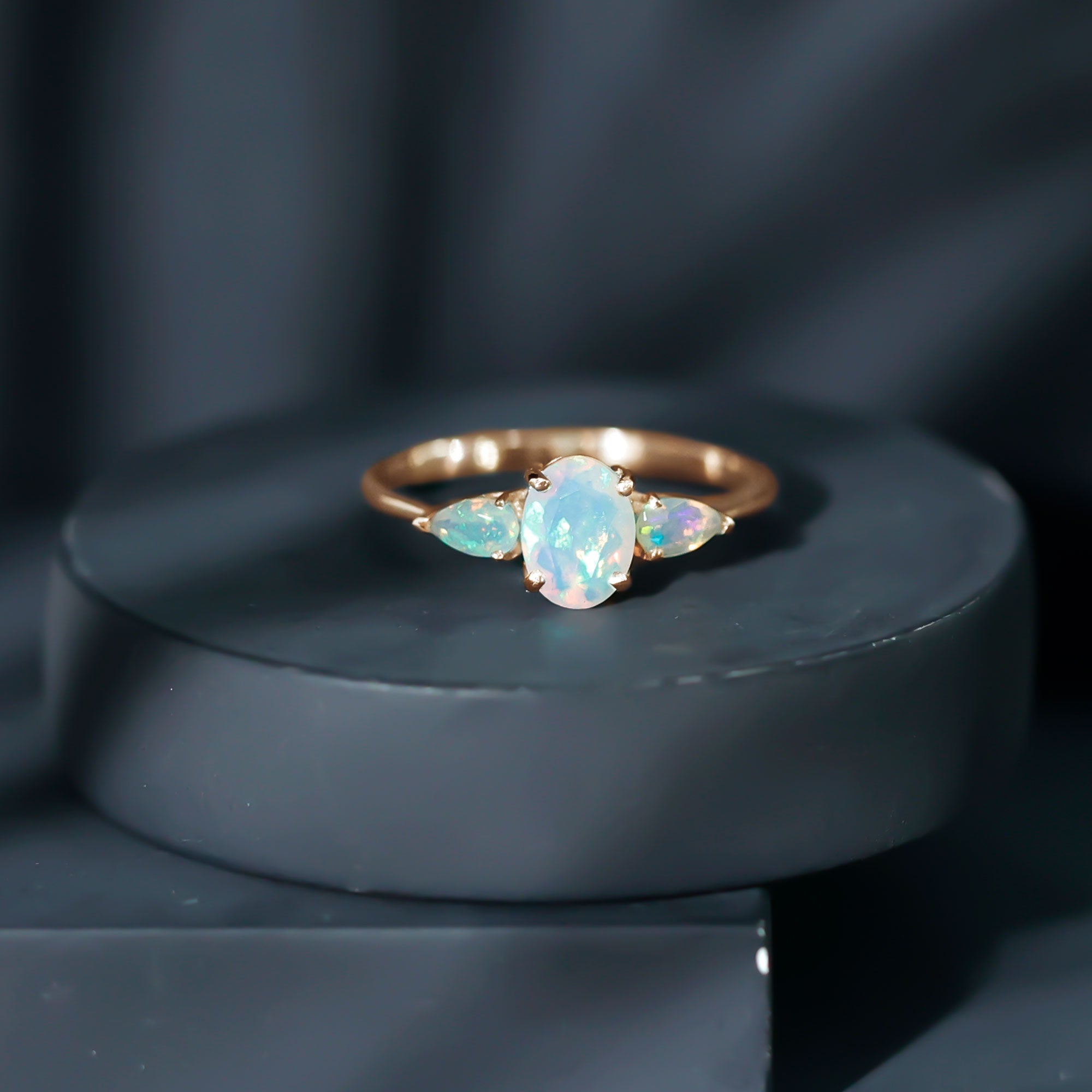 Natural Ethiopian Opal 3 Stone Engagement Ring With Certificate AAA - Rosec Jewels