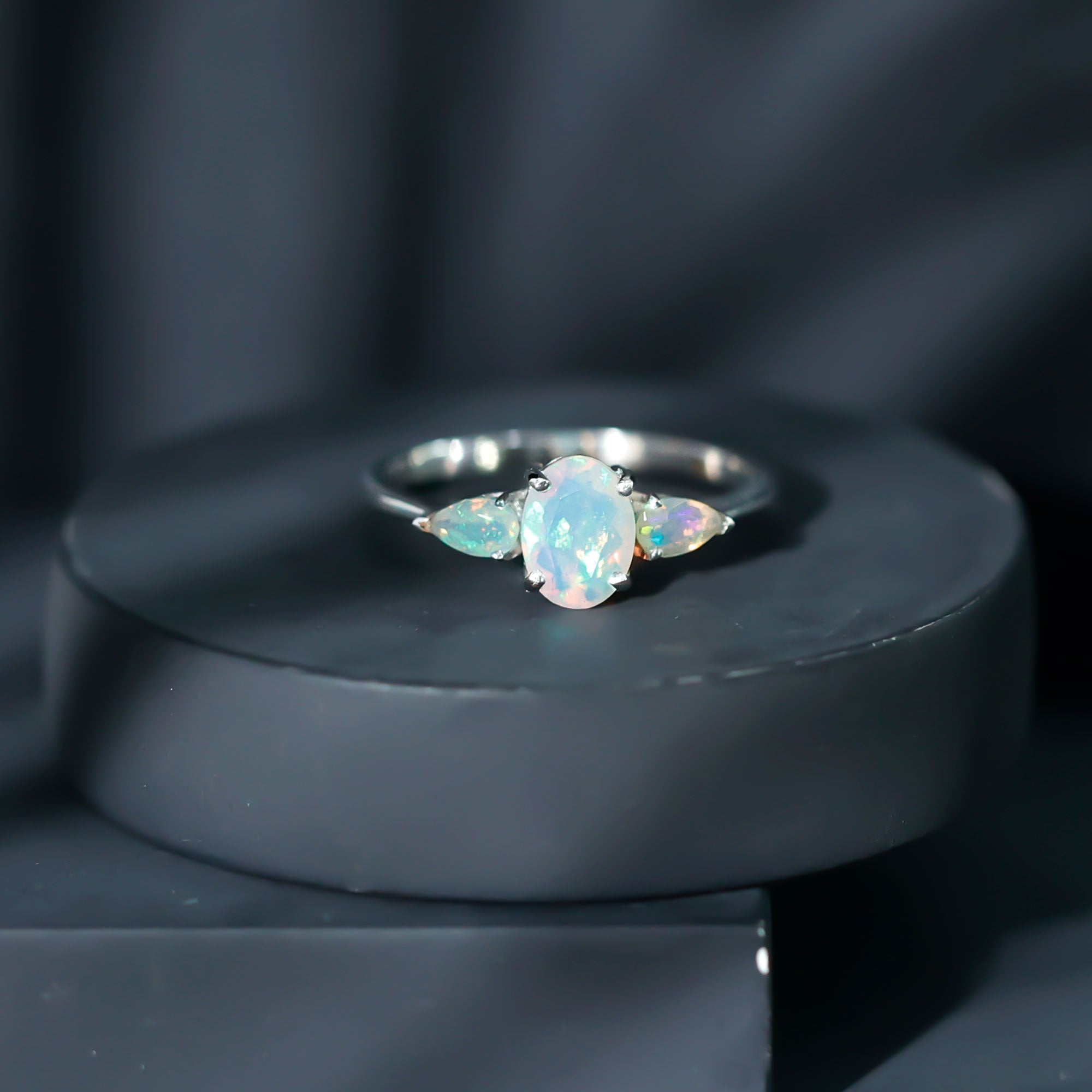 Natural Ethiopian Opal 3 Stone Engagement Ring With Certificate AAA - Rosec Jewels
