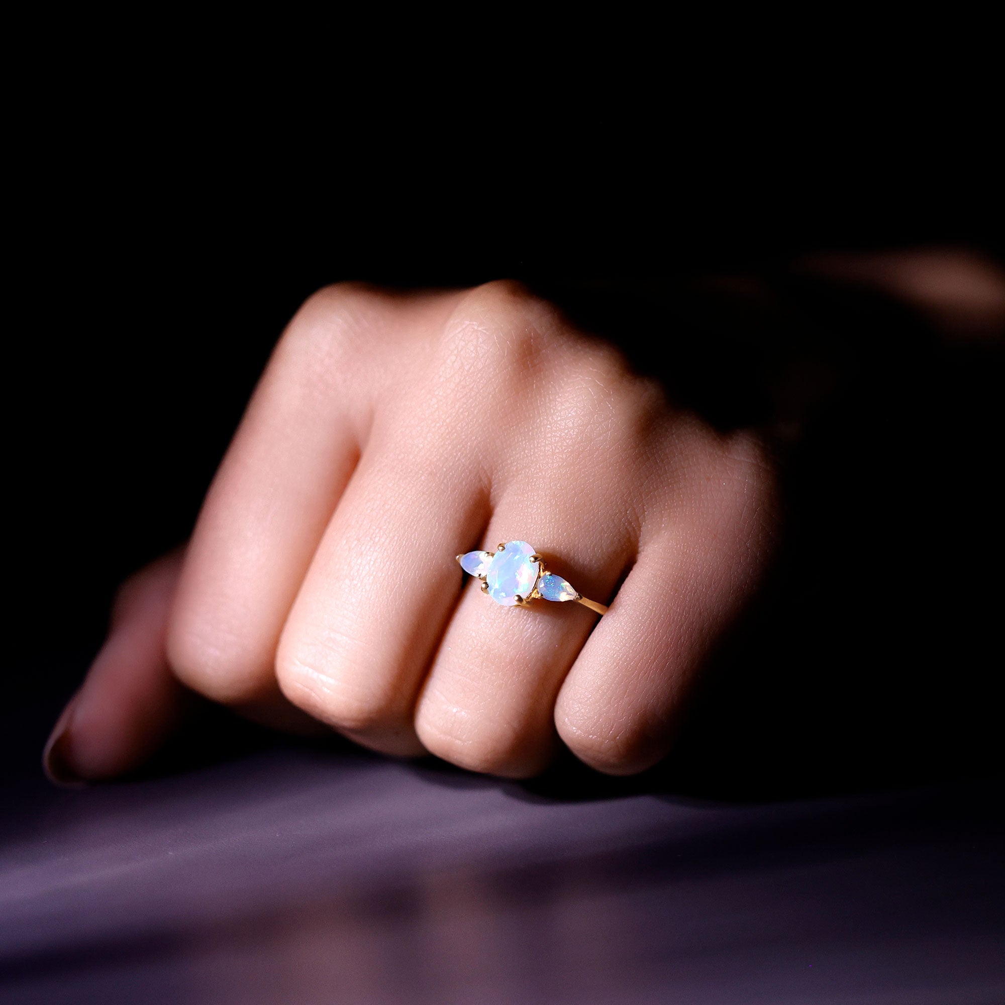 Natural Ethiopian Opal 3 Stone Engagement Ring With Certificate AAA - Rosec Jewels