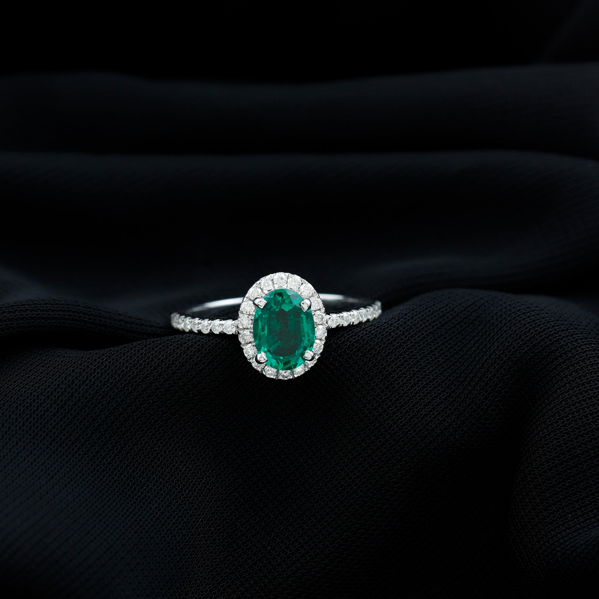 Classic Lab Grown Emerald Oval Engagement Ring with Diamond Halo AAAA - Rosec Jewels