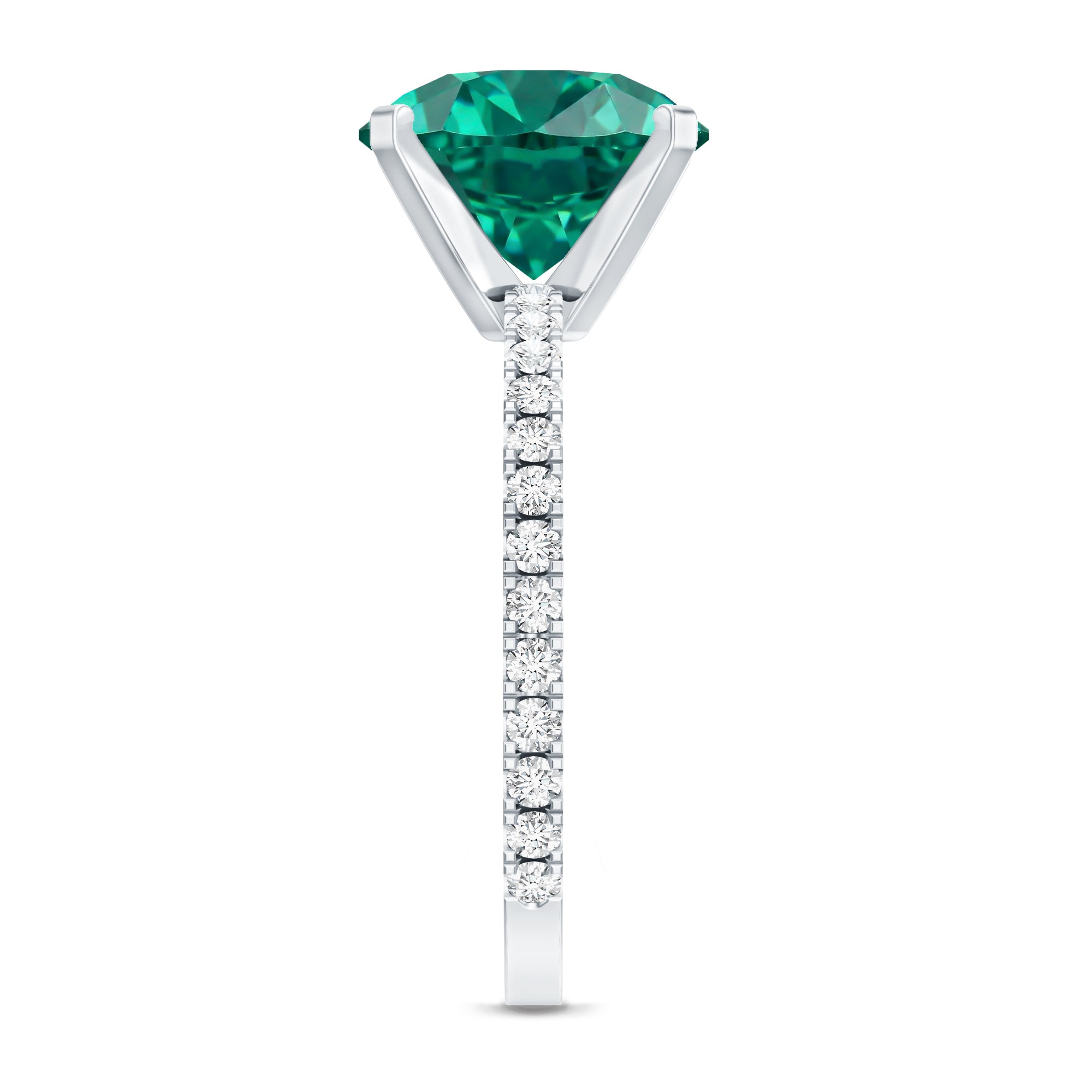 Certified 10 mm Lab Grown Emerald Huge Engagement Ring with Diamond AAAA - Rosec Jewels