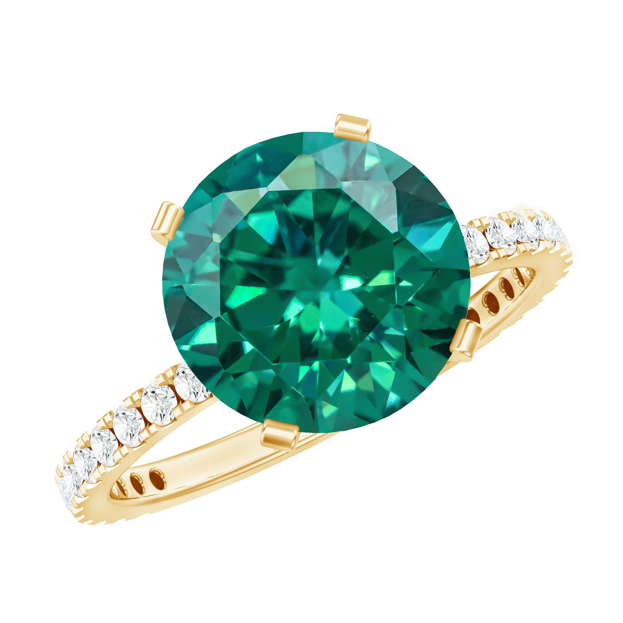 Certified 10 mm Lab Grown Emerald Huge Engagement Ring with Diamond AAAA - Rosec Jewels