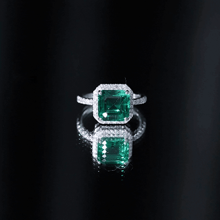 AAAA Quality Lab Created Emerald Asscher Cut Engagement Ring with Diamond AAAA - Rosec Jewels