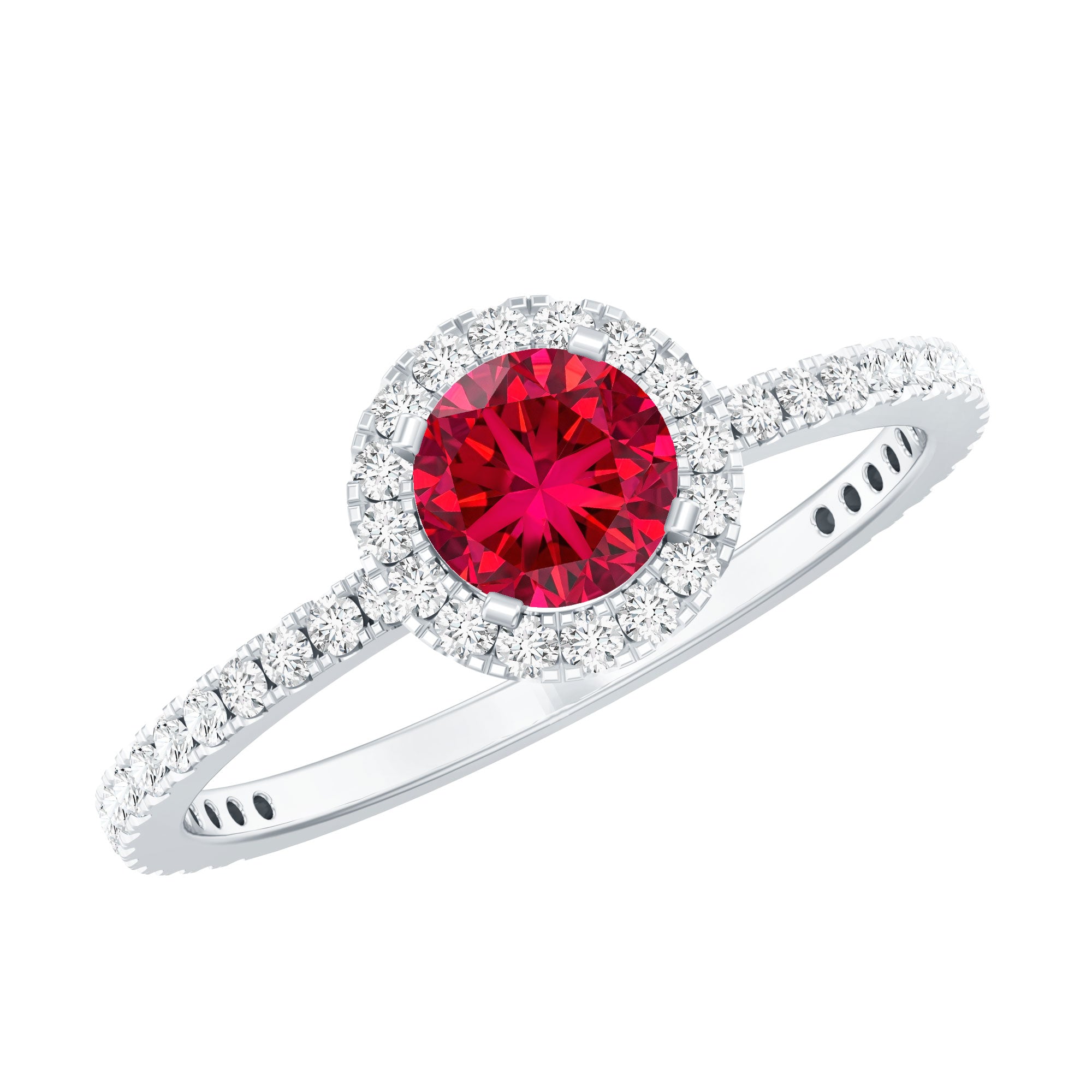 0.6 Carat Lab Created Ruby and Diamond Halo Engagement Ring AAAA - Rosec Jewels