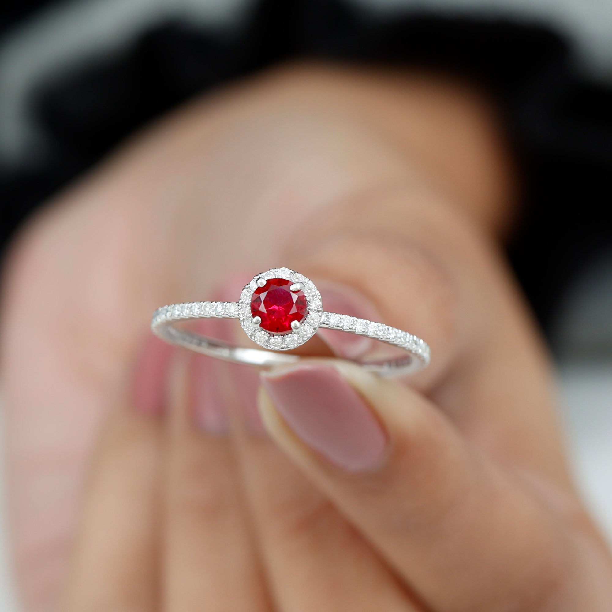 1 CT Minimal Created Ruby and Diamond Engagement Ring Lab Created Ruby - ( AAAA ) - Quality - Rosec Jewels