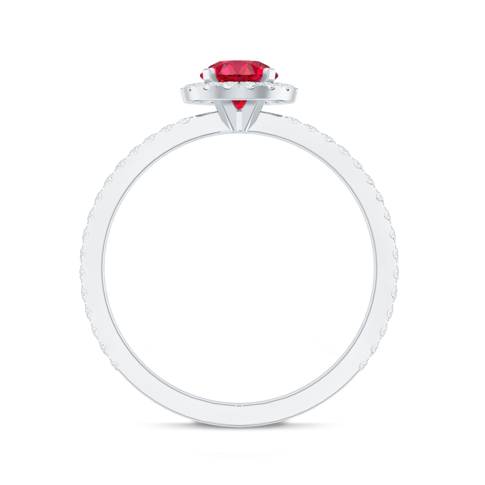0.6 Carat Lab Created Ruby and Diamond Halo Engagement Ring AAAA - Rosec Jewels
