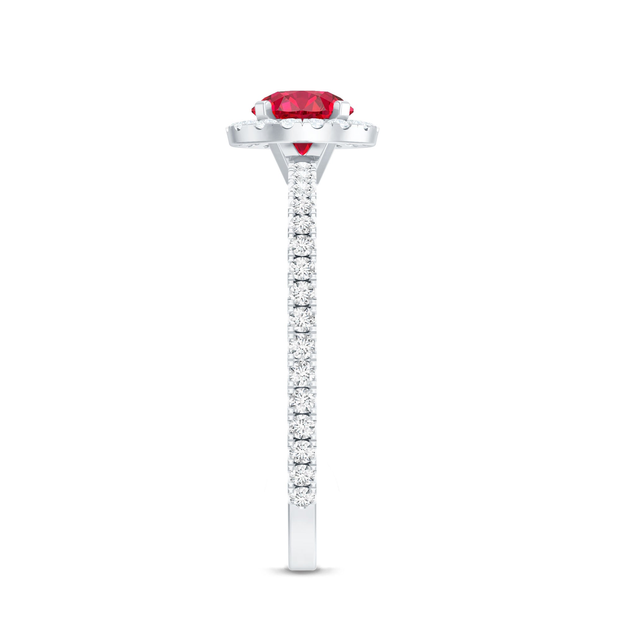 0.6 Carat Lab Created Ruby and Diamond Halo Engagement Ring AAAA - Rosec Jewels