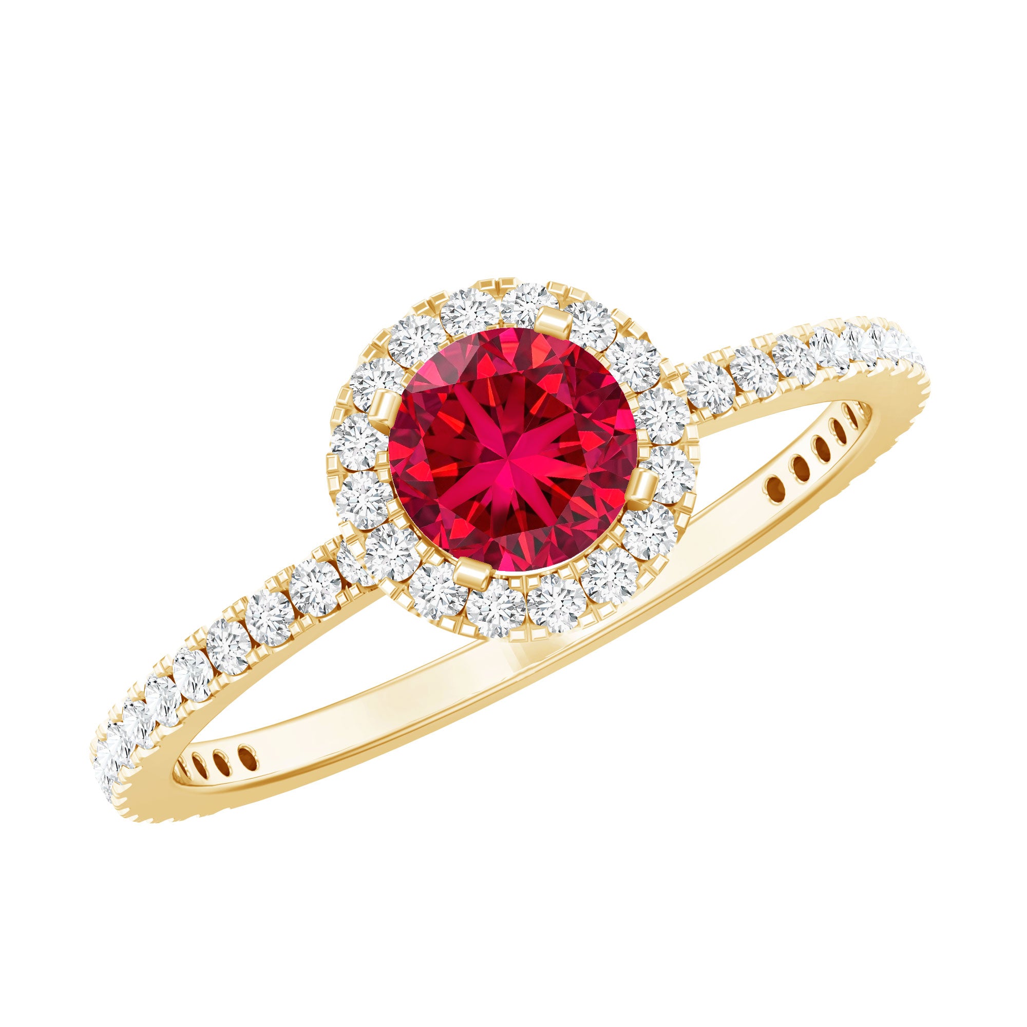 0.6 Carat Lab Created Ruby and Diamond Halo Engagement Ring AAAA - Rosec Jewels