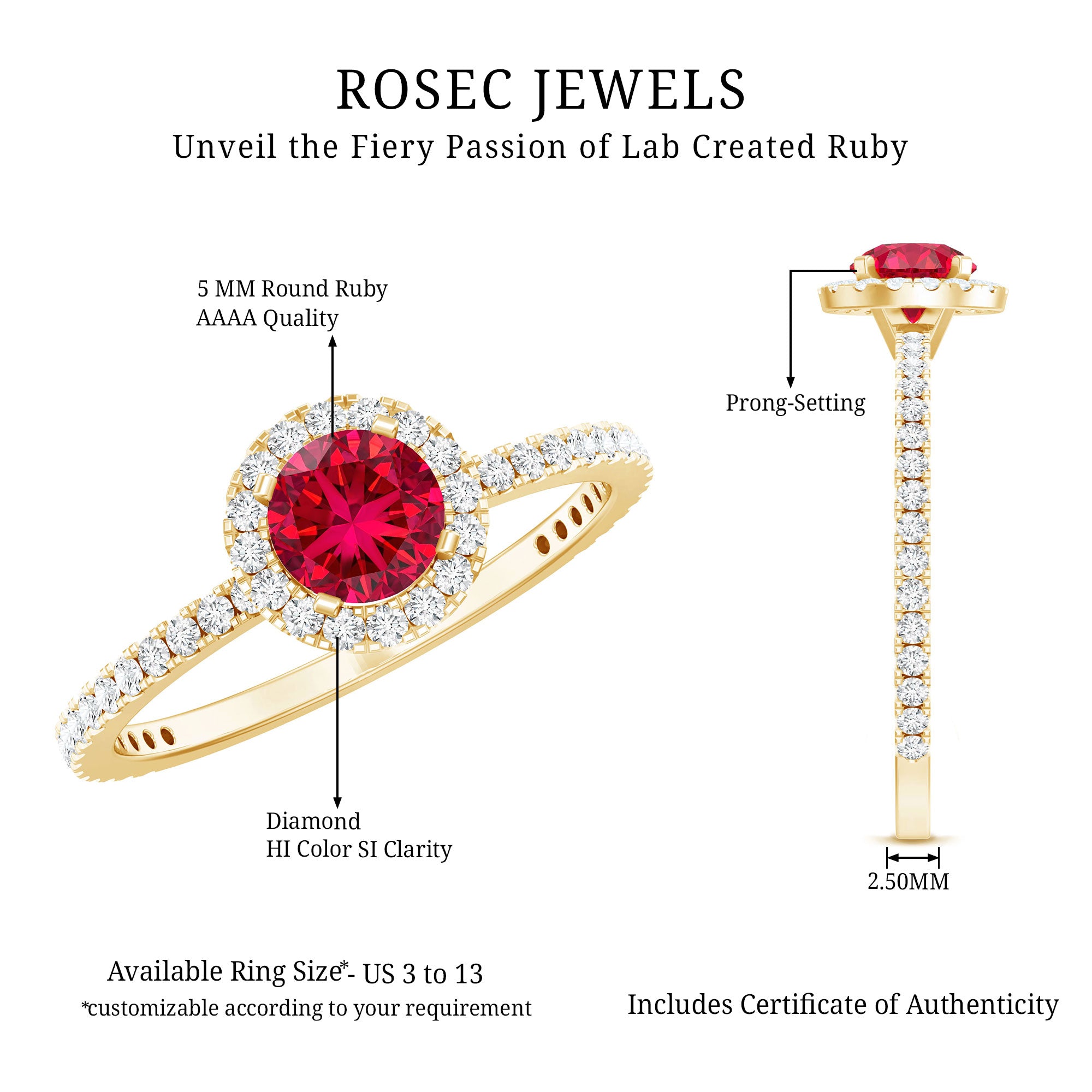 0.6 Carat Lab Created Ruby and Diamond Halo Engagement Ring AAAA - Rosec Jewels