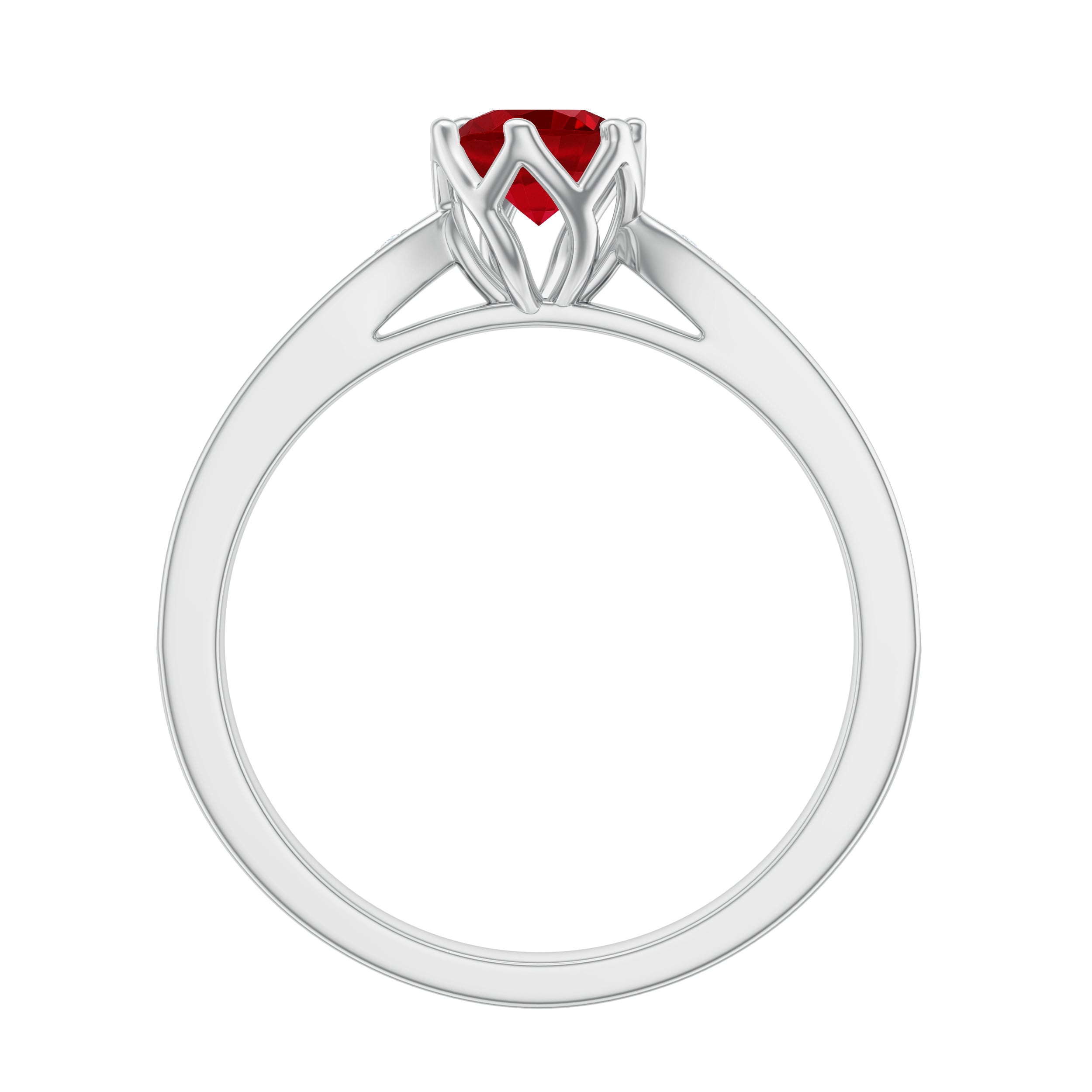 Rosec Jewels-1 CT Round Shape Created Ruby Solitaire Engagement Ring with Diamond